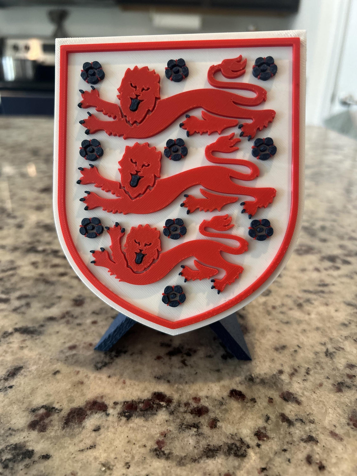 England Three Lions FA 3D printed crest display with stand and hidden stash box, made-to-order England national team soccer fan gift, made in USA