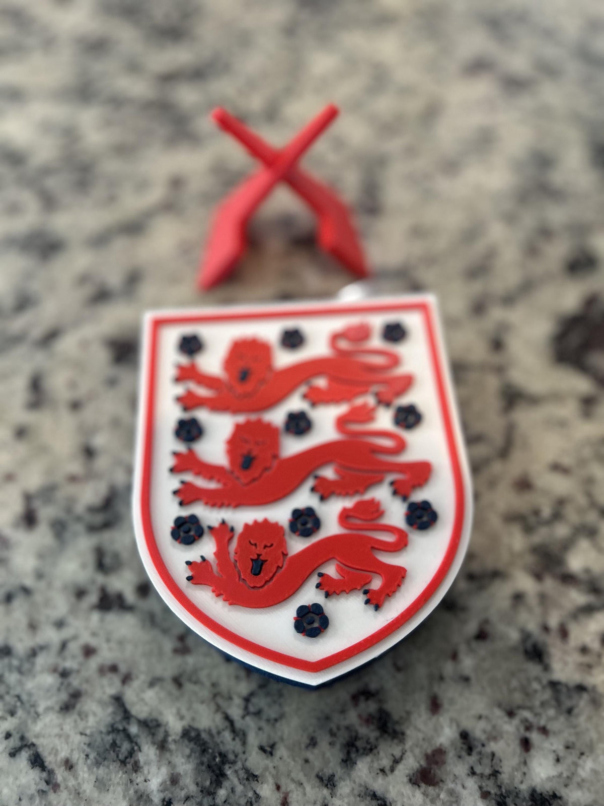 England Three Lions FA 3D printed crest display with stand and hidden stash box, made-to-order England national team soccer fan gift, made in USA