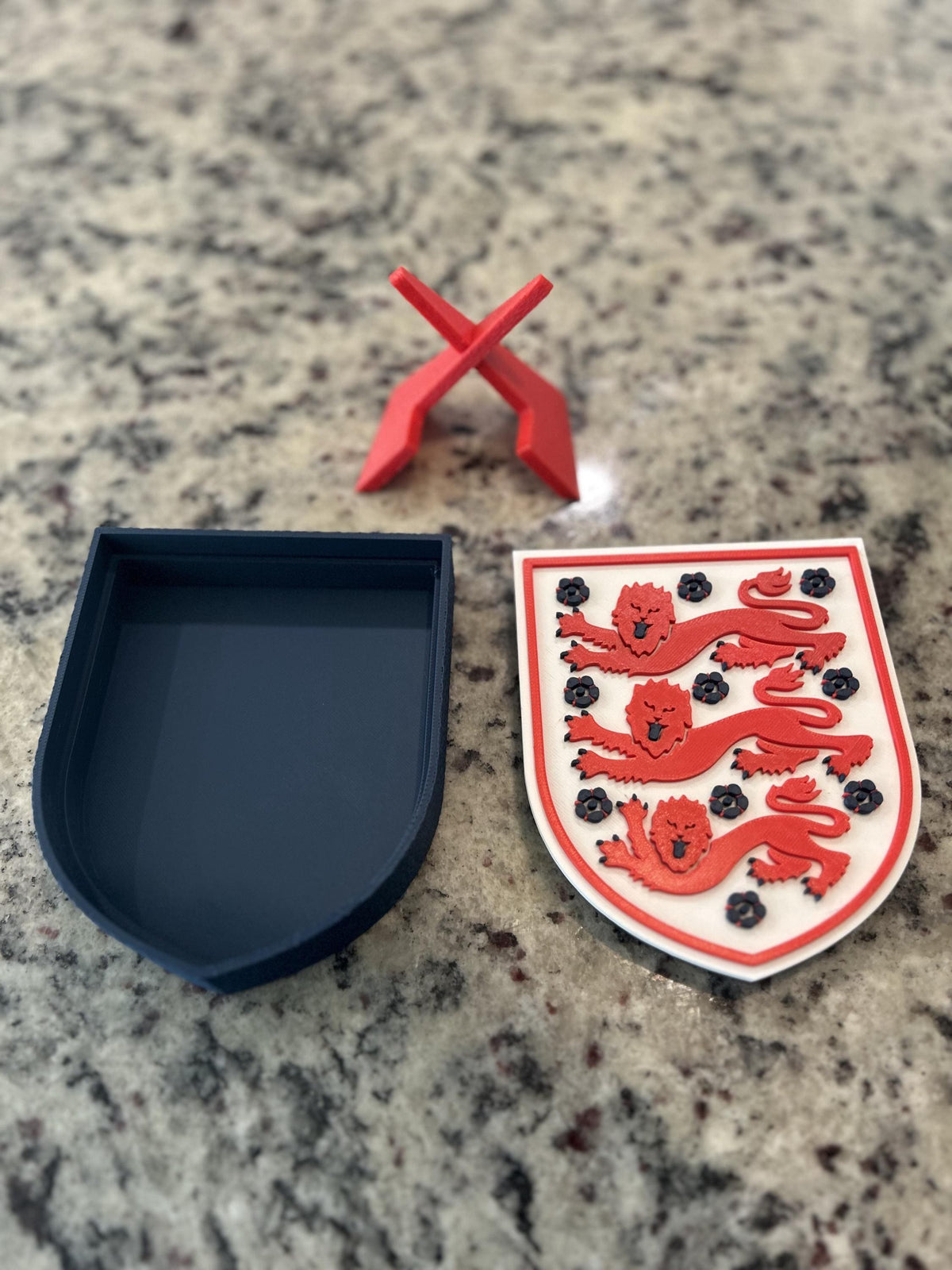 England Three Lions FA 3D printed crest display with stand and hidden stash box, made-to-order England national team soccer fan gift, made in USA