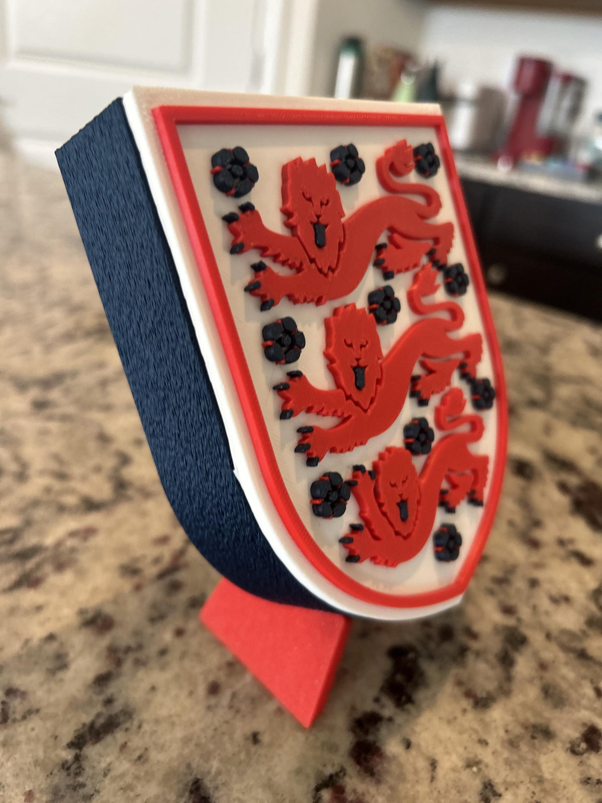 England Three Lions FA 3D printed crest display with stand and hidden stash box, made-to-order England national team soccer fan gift, made in USA