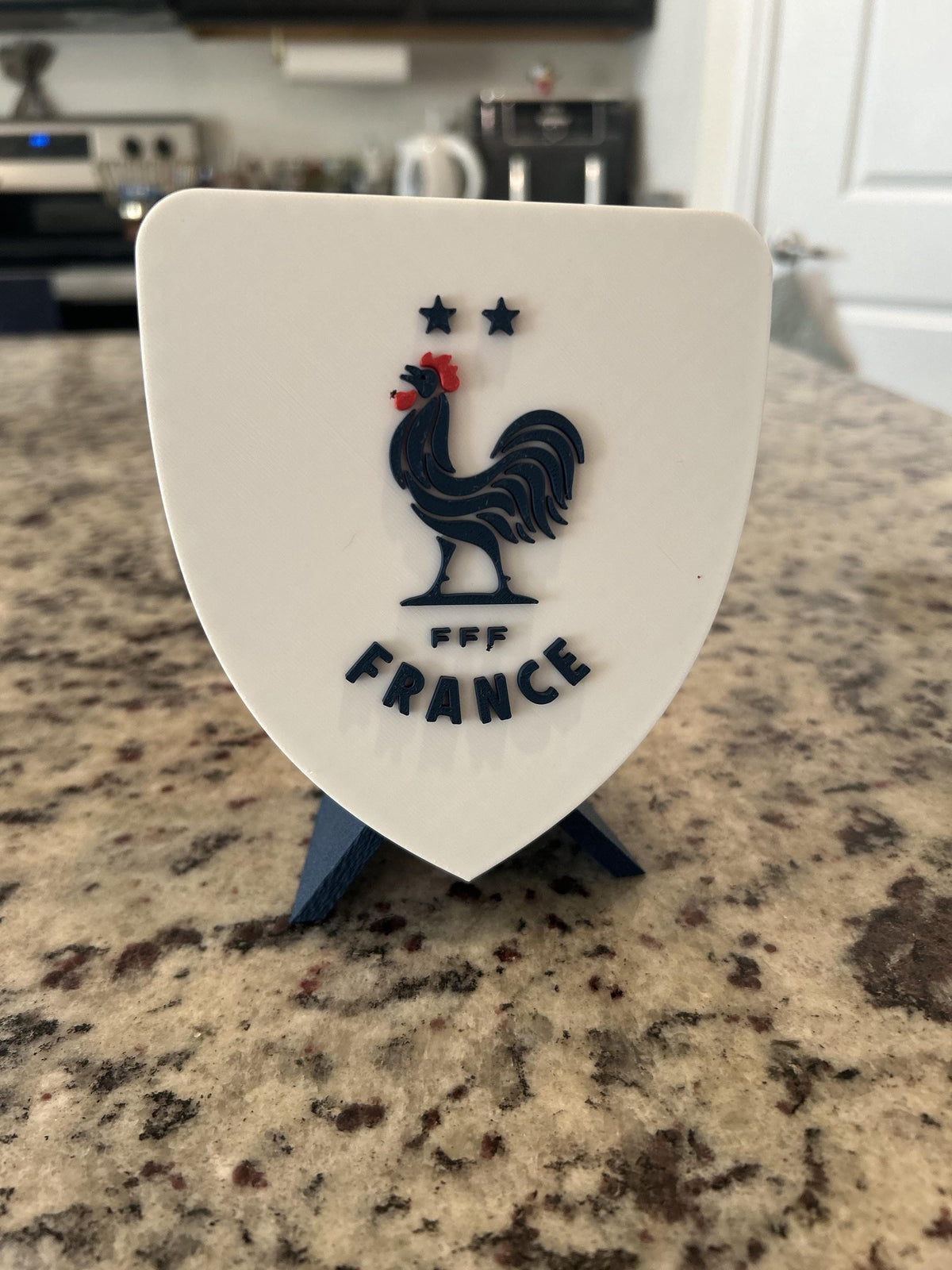 France Les Bleus FFF 3D printed crest display with stand and hidden stash box, made-to-order France national team soccer fan gift, made in USA