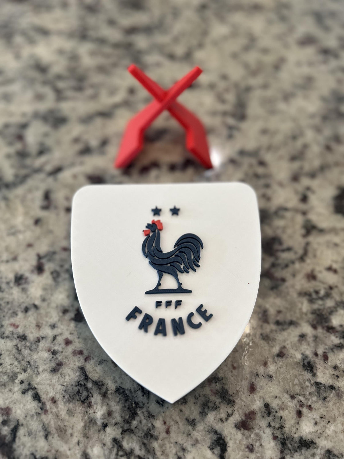 France Les Bleus FFF 3D printed crest display with stand and hidden stash box, made-to-order France national team soccer fan gift, made in USA