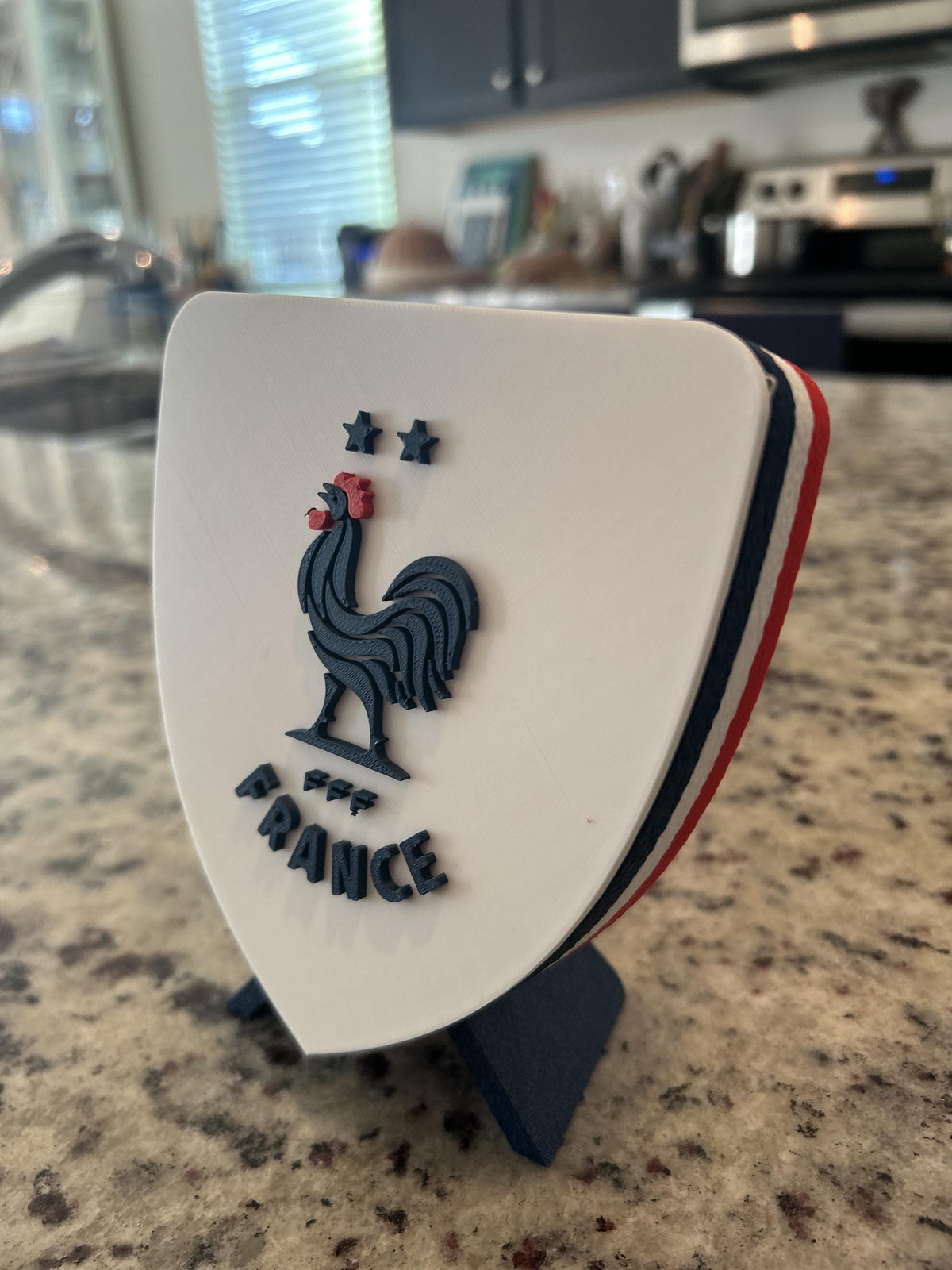France Les Bleus FFF 3D printed crest display with stand and hidden stash box, made-to-order France national team soccer fan gift, made in USA