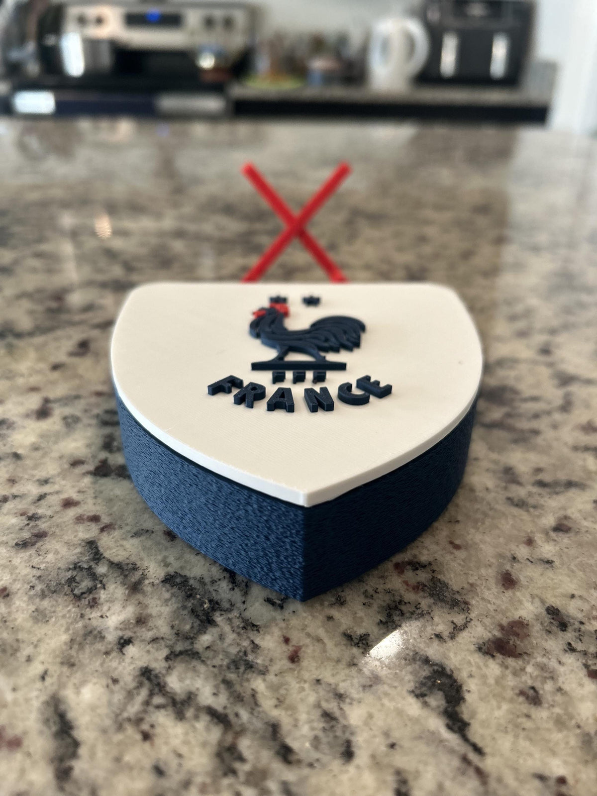 France Les Bleus FFF 3D printed crest display with stand and hidden stash box, made-to-order France national team soccer fan gift, made in USA
