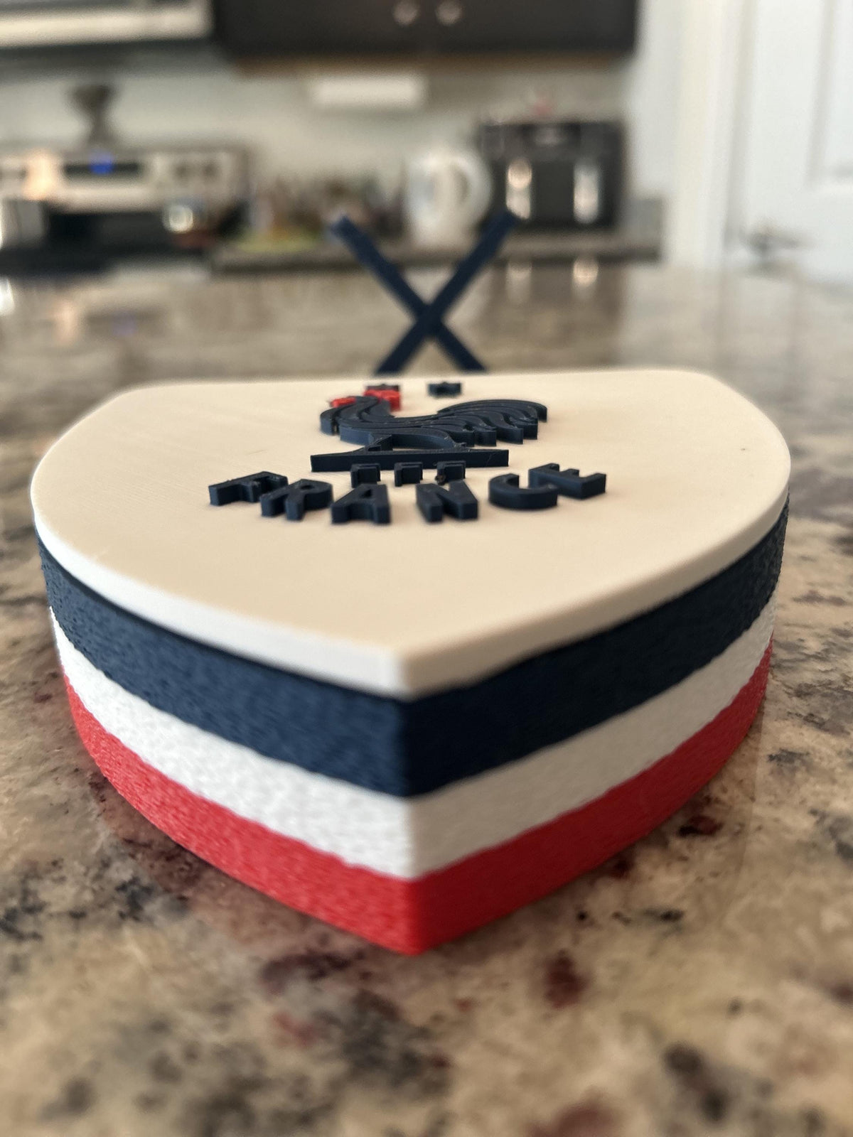 France Les Bleus FFF 3D printed crest display with stand and hidden stash box, made-to-order France national team soccer fan gift, made in USA