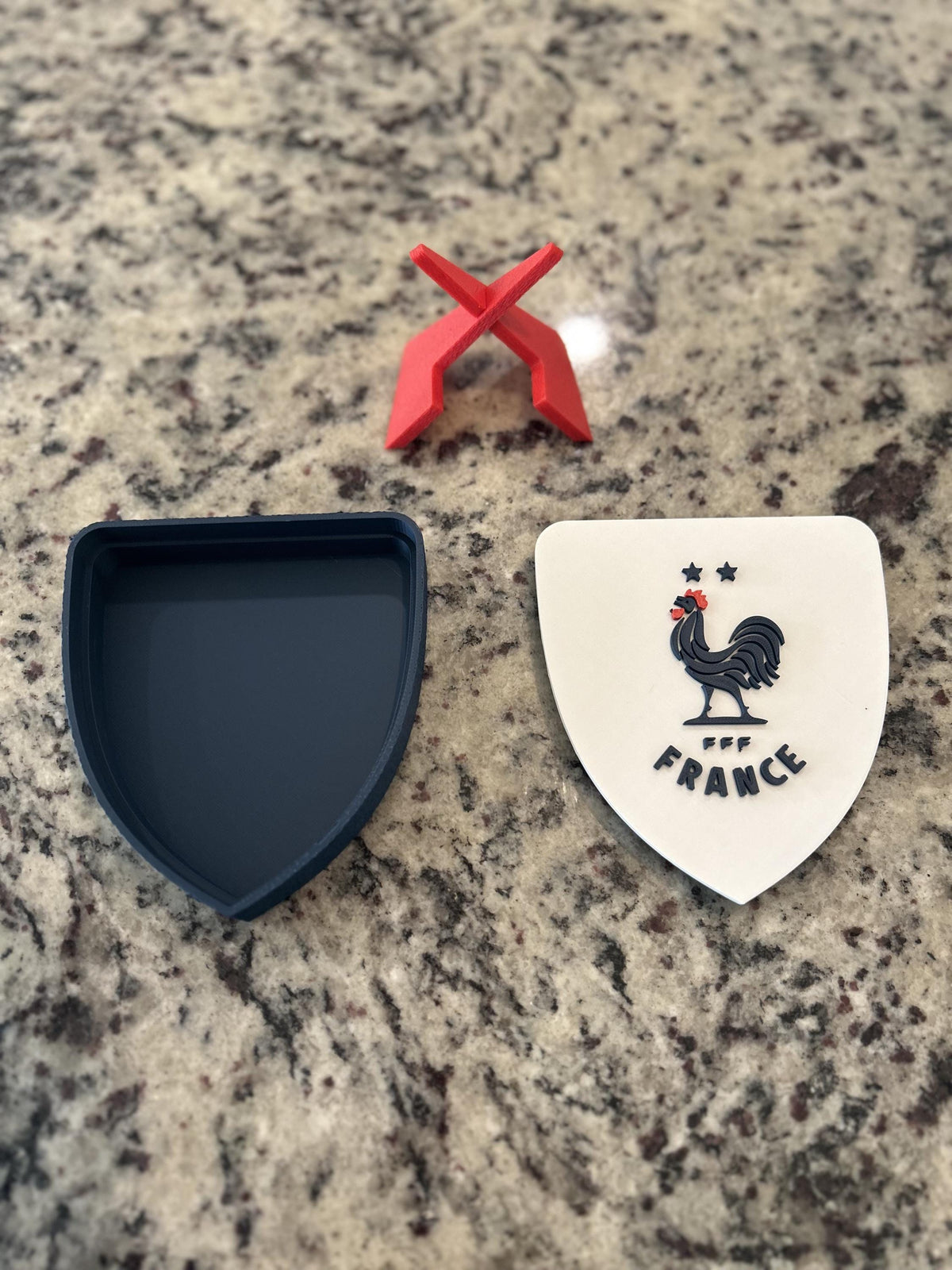 France Les Bleus FFF 3D printed crest display with stand and hidden stash box, made-to-order France national team soccer fan gift, made in USA