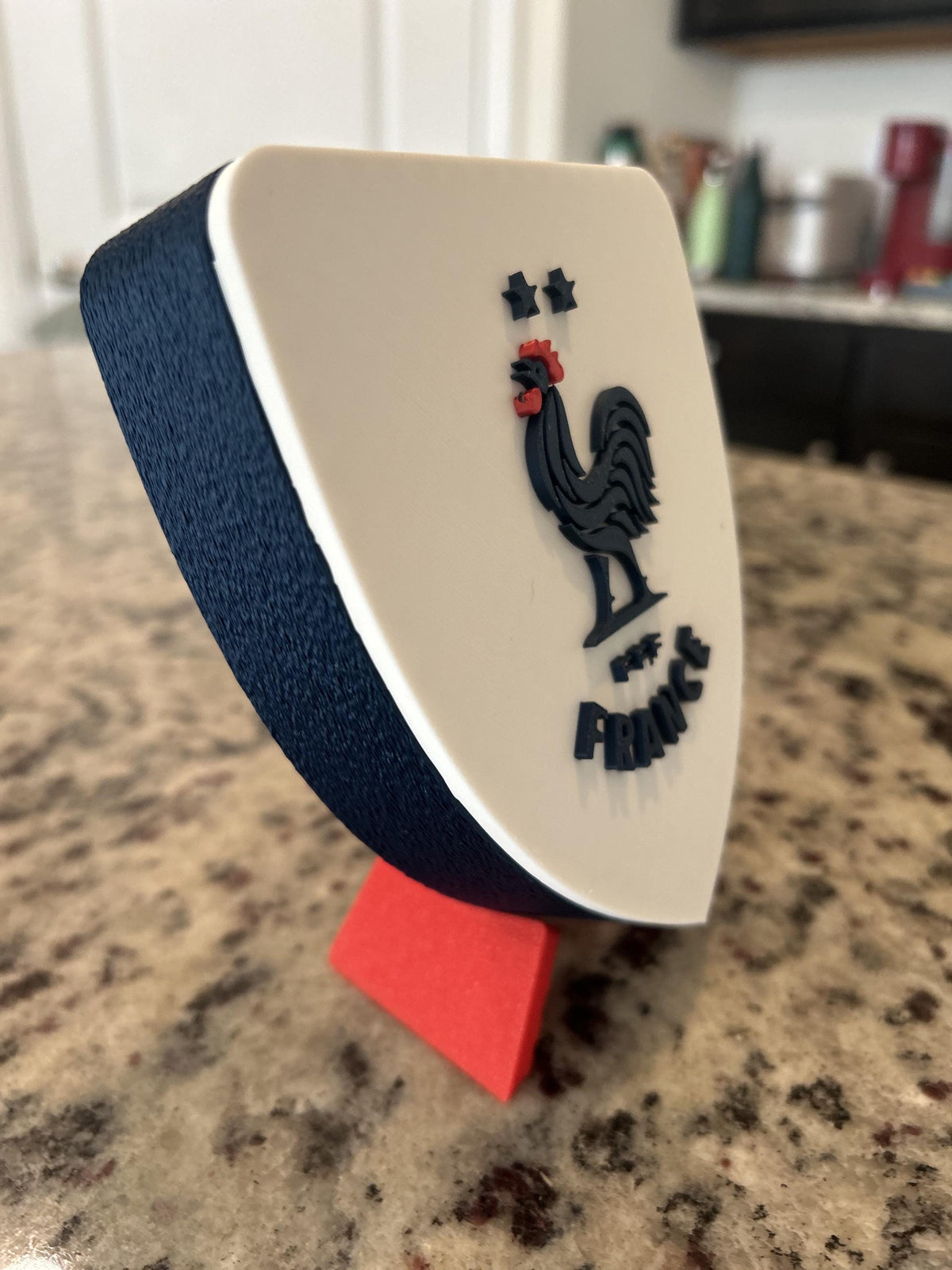 France Les Bleus FFF 3D printed crest display with stand and hidden stash box, made-to-order France national team soccer fan gift, made in USA