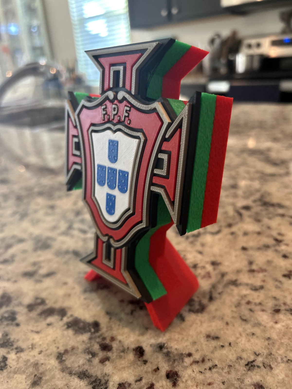 Portugal Selecao FPF 3D printed crest display with stand and hidden stash box, made-to-order Portugal national team soccer fan gift, made in USA