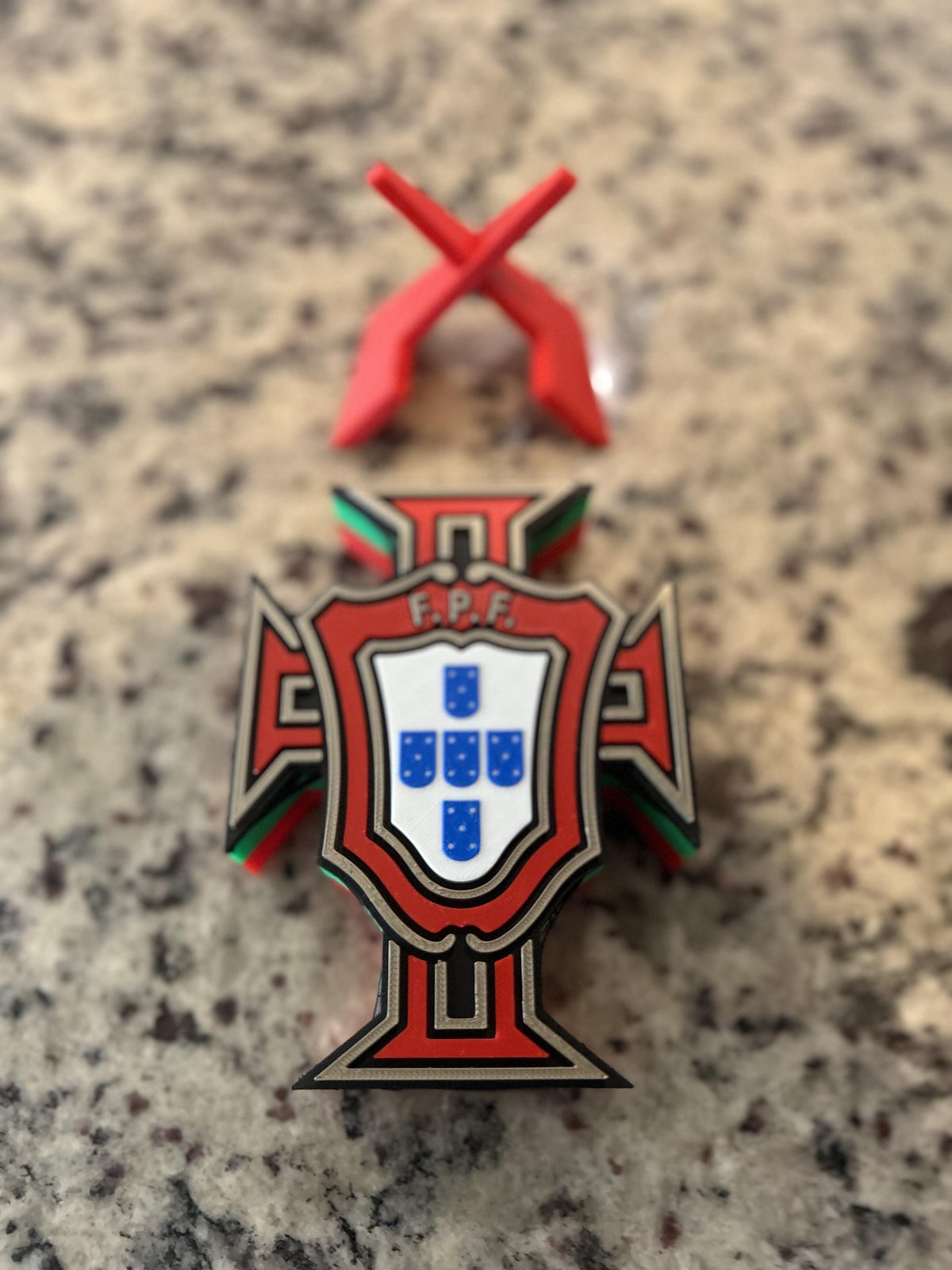 Portugal Selecao FPF 3D printed crest display with stand and hidden stash box, made-to-order Portugal national team soccer fan gift, made in USA