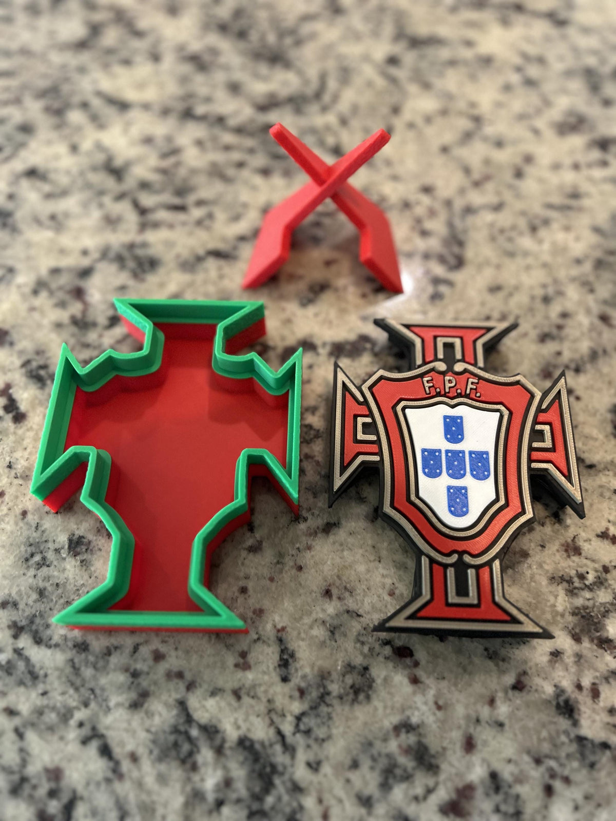 Portugal Selecao FPF 3D printed crest display with stand and hidden stash box, made-to-order Portugal national team soccer fan gift, made in USA