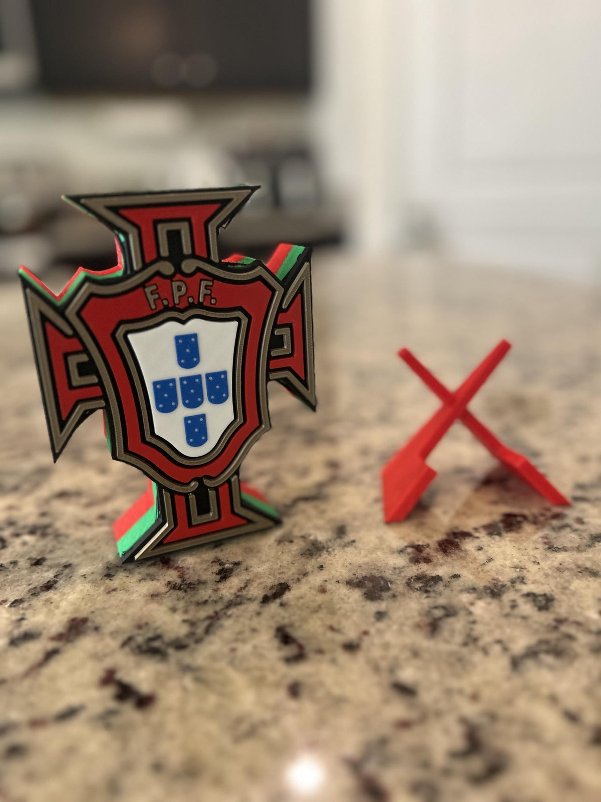 Portugal Selecao FPF 3D printed crest display with stand and hidden stash box, made-to-order Portugal national team soccer fan gift, made in USA