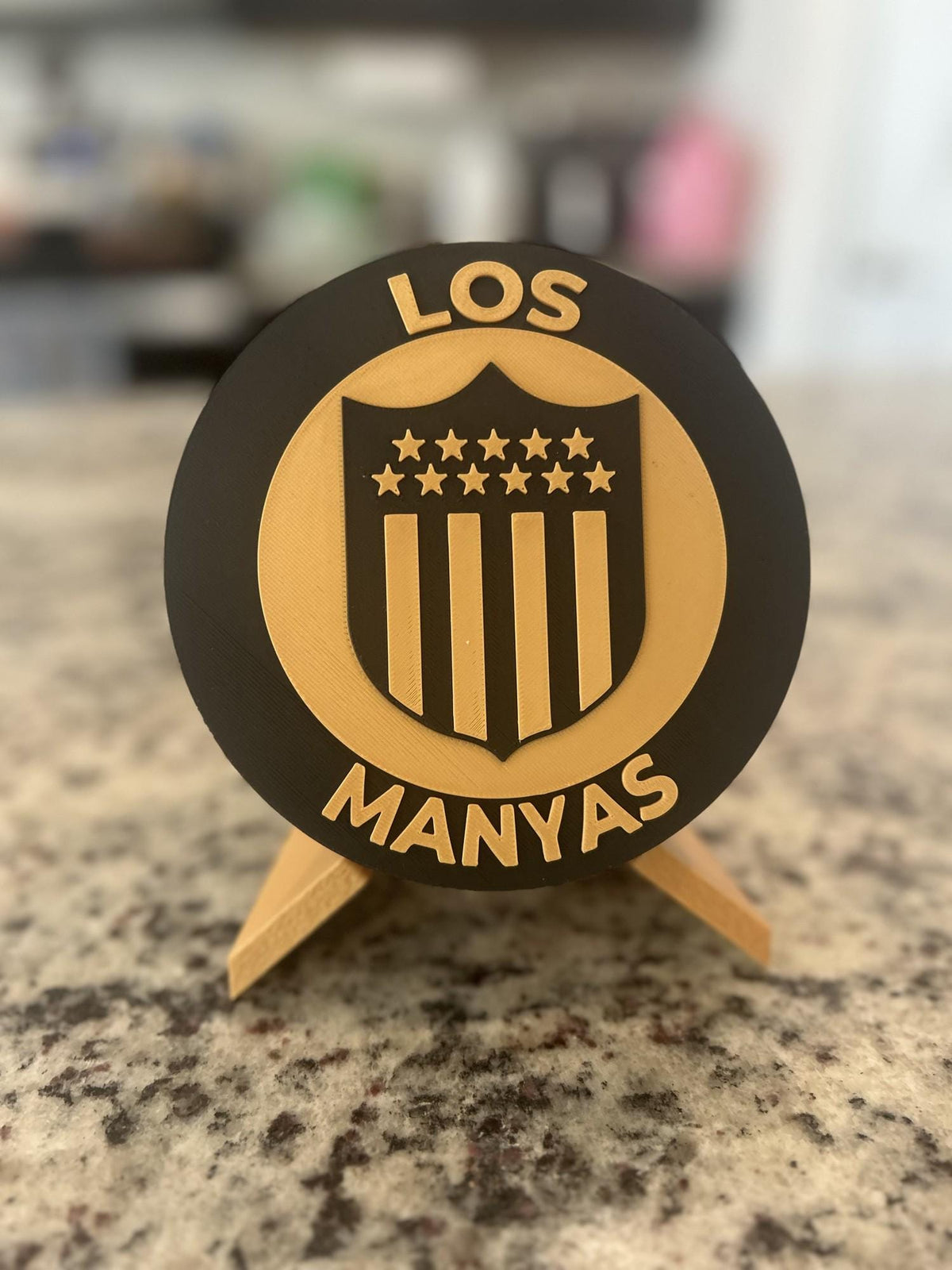 Peñarol 3D printed round display medallion with stand and hidden stash boxfan gift, made in USA