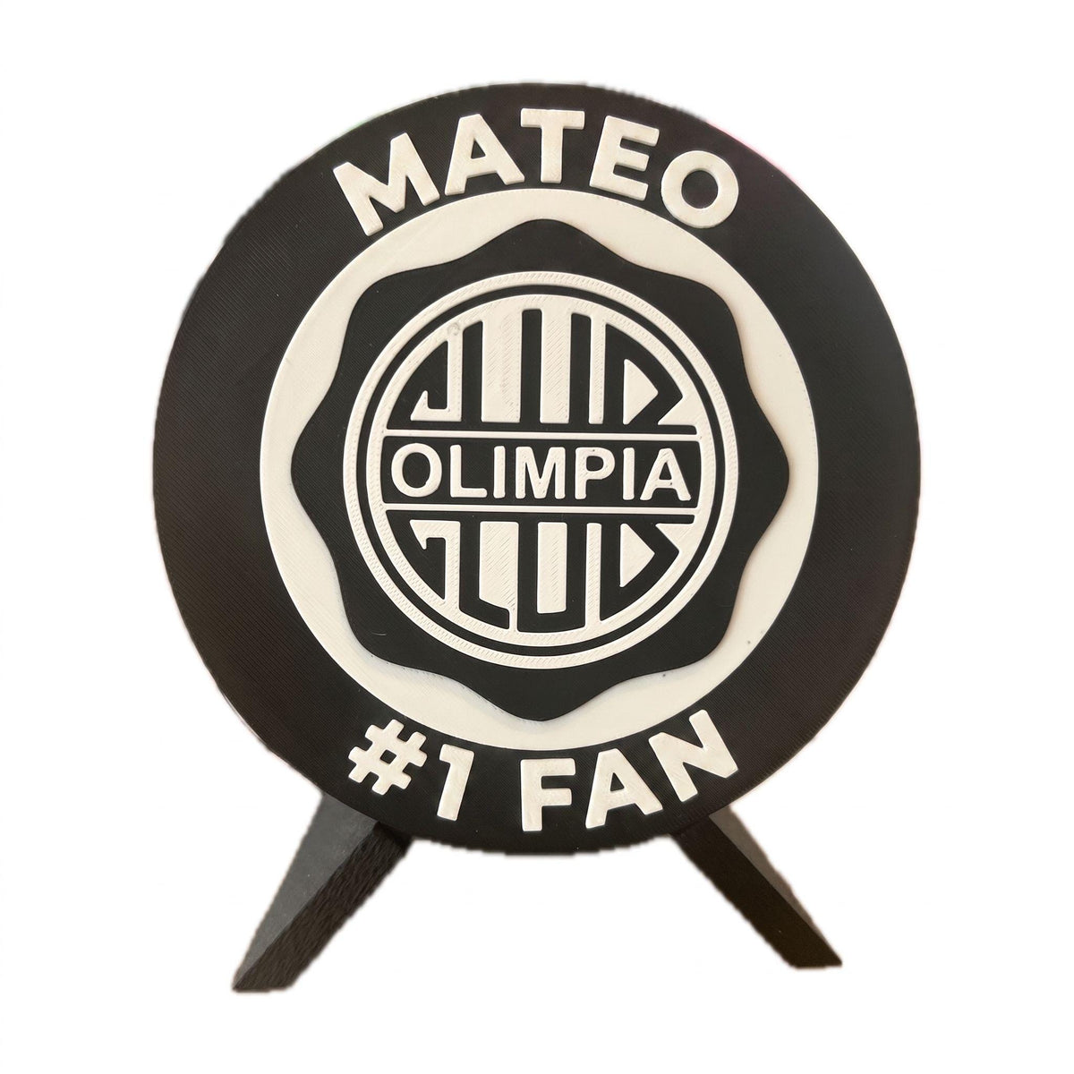 Club Olimpia 3D printed medallion personalized example with a custom name on the frontfan gift, made in USA