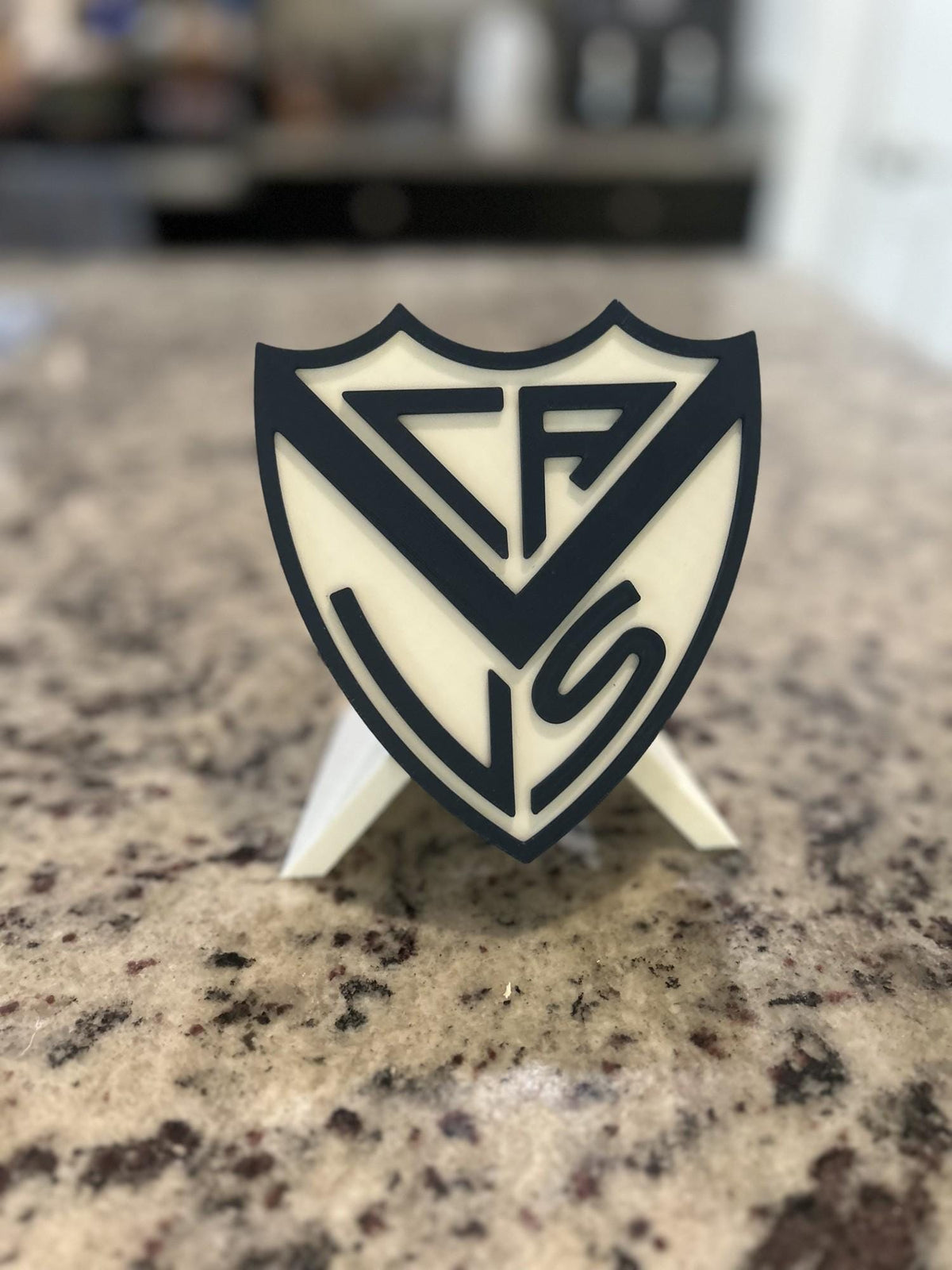 Velez Sarsfield 3D printed escudo crest display with stand and hidden stash boxEl Fortin Argentine soccer fan gift, made in USA