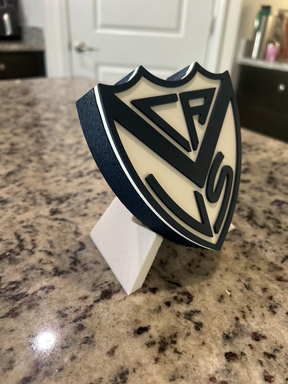 Velez Sarsfield 3D printed escudo crest display with stand and hidden stash boxEl Fortin Argentine soccer fan gift, made in USA