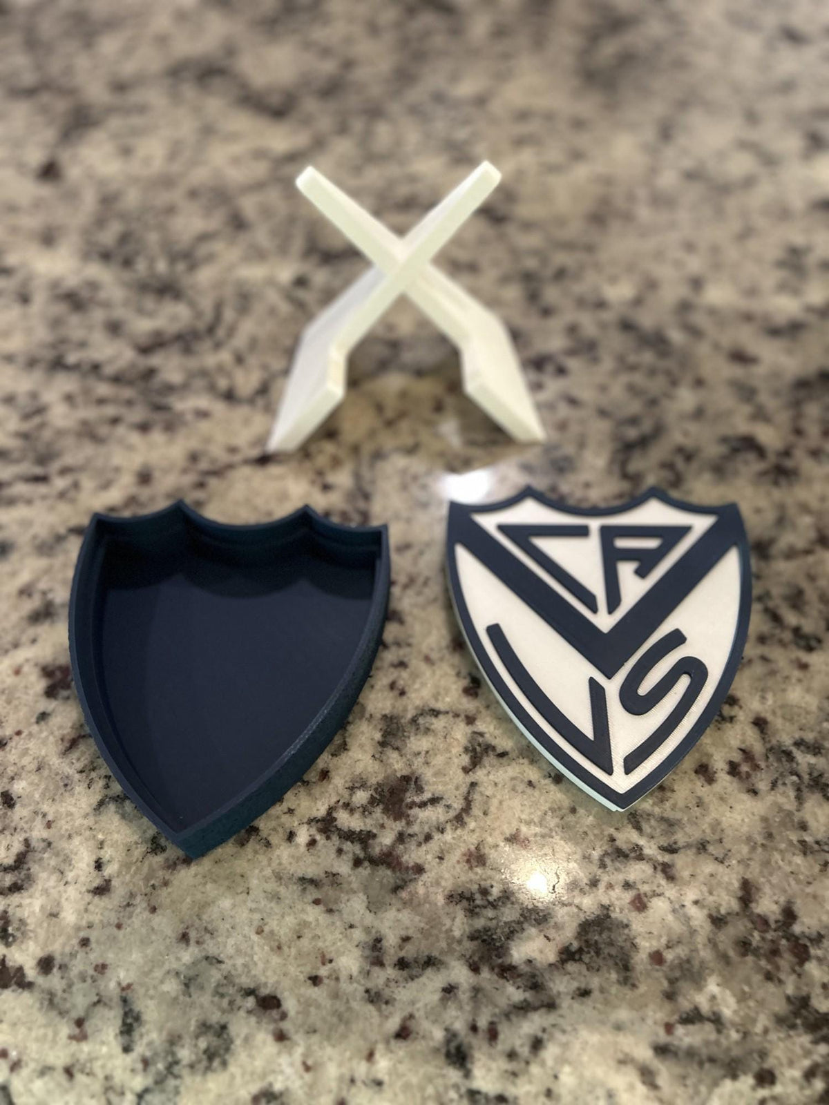 Velez Sarsfield 3D printed escudo crest display with stand and hidden stash boxEl Fortin Argentine soccer fan gift, made in USA