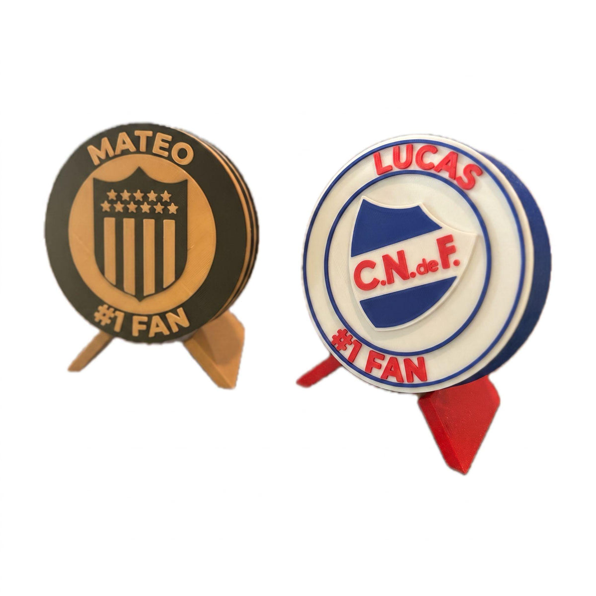 Nacional and Penarol combo set of two 3D printed Uruguay soccer display medallions with stands and stash boxes, free shipping fan gift, made in USA