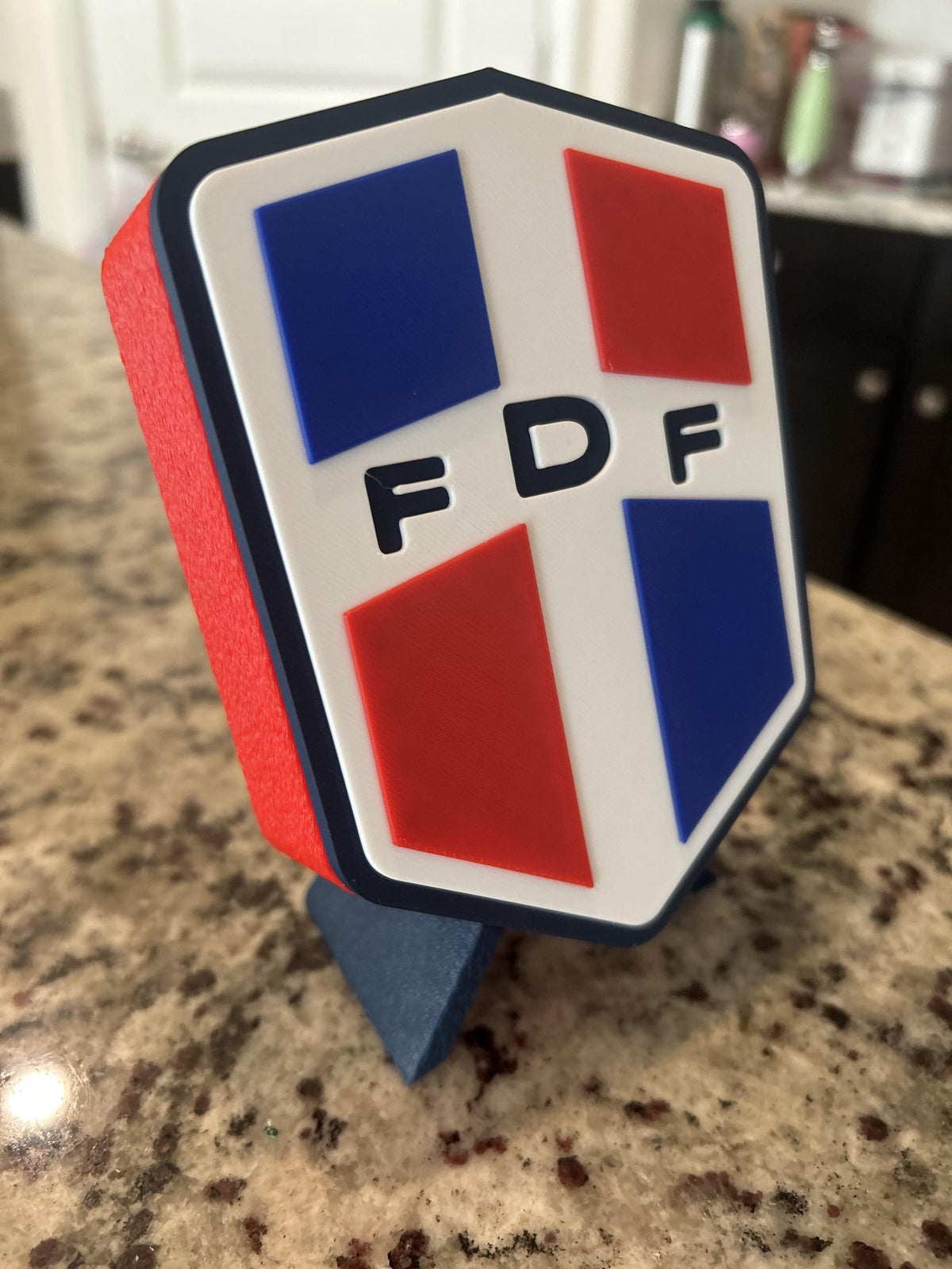 Dominican Republic FDF 3D printed crest display with stand and hidden stash box, Dominican national team soccer fan gift, made in USA