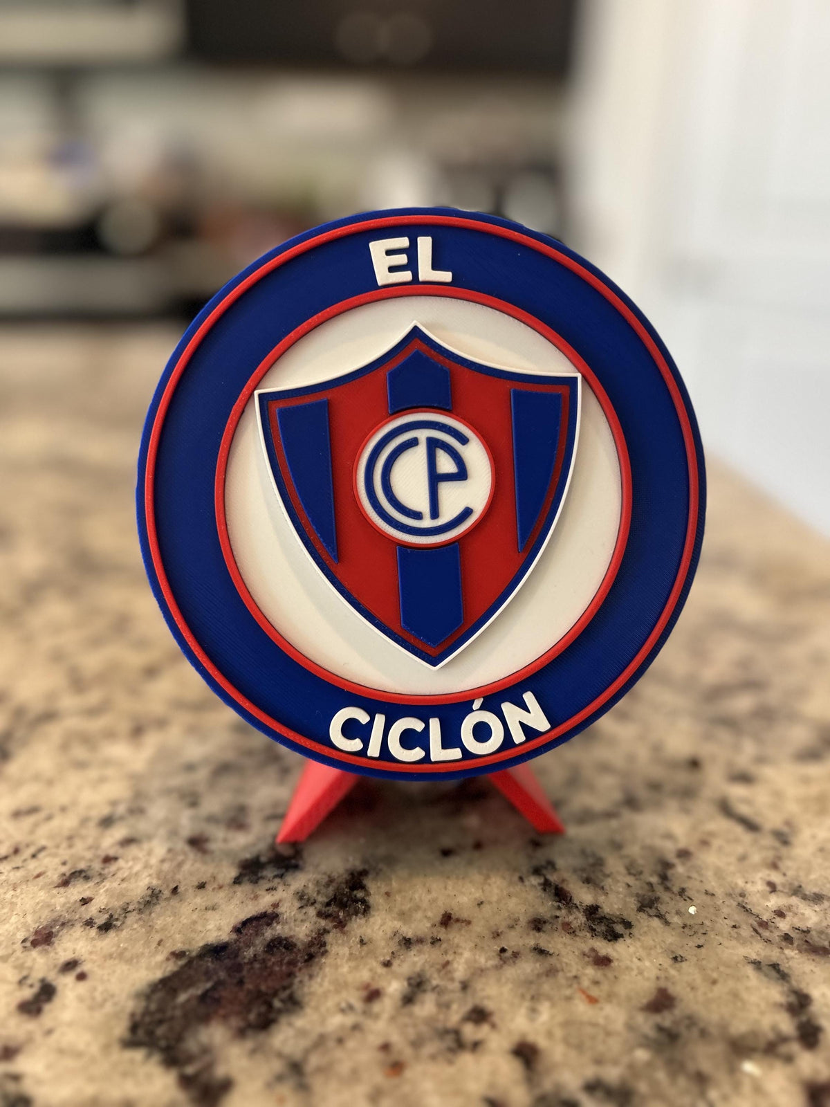 Cerro Porteno 3D printed round display medallion with stand and hidden stash boxEl Ciclon Paraguay soccer fan gift, made in USA