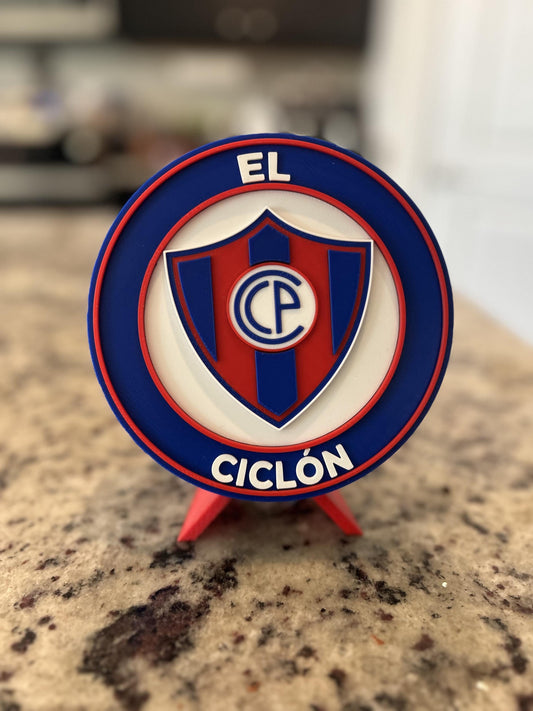 Cerro Porteno 3D printed round display medallion with stand and hidden stash boxEl Ciclon Paraguay soccer fan gift, made in USA