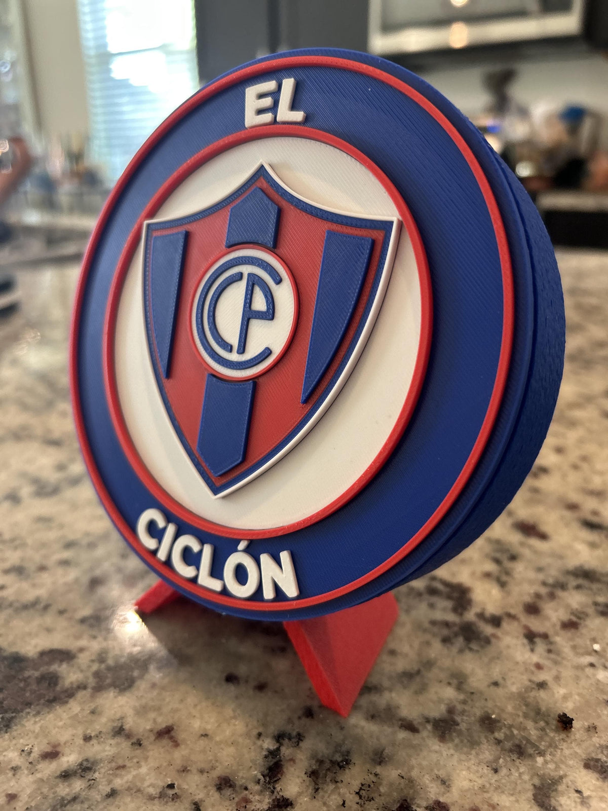 Cerro Porteno 3D printed round display medallion with stand and hidden stash boxEl Ciclon Paraguay soccer fan gift, made in USA