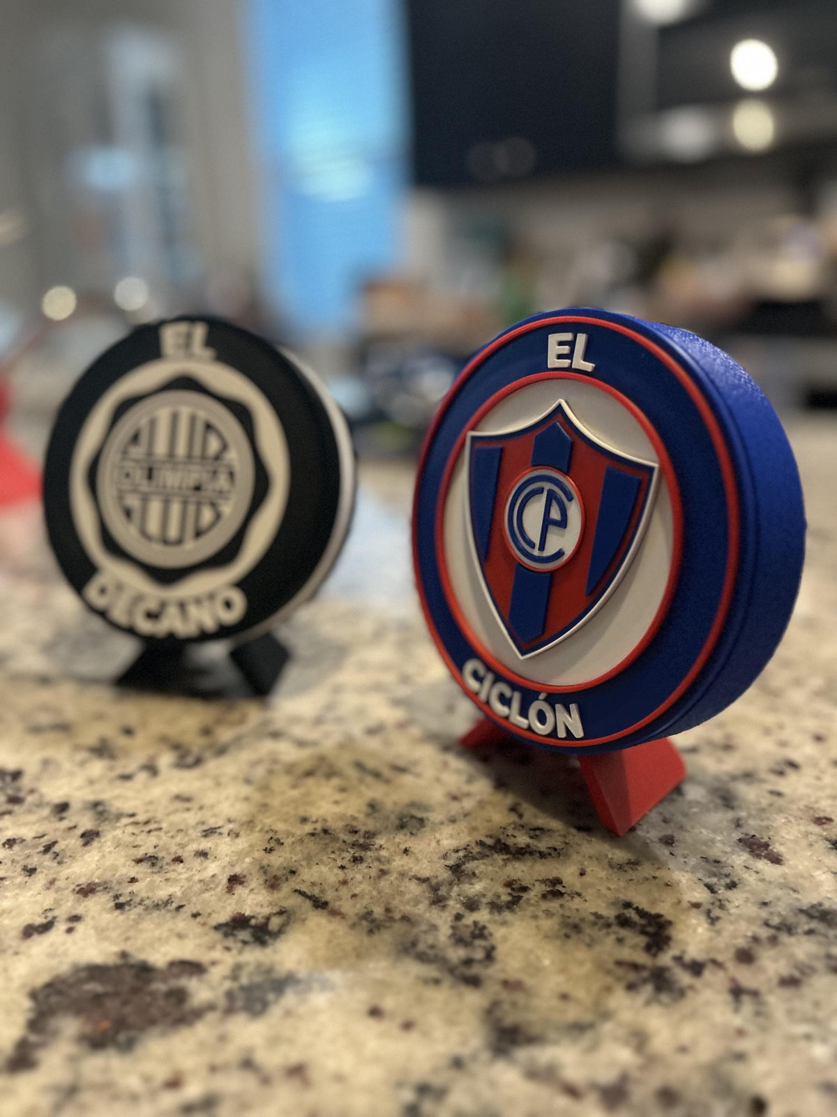 Paraguay Clasico set - Cerro Porteno and Olimpia 3D printed round medallions with stands and hidden stash boxesParaguayan soccer fan gift, made in USA