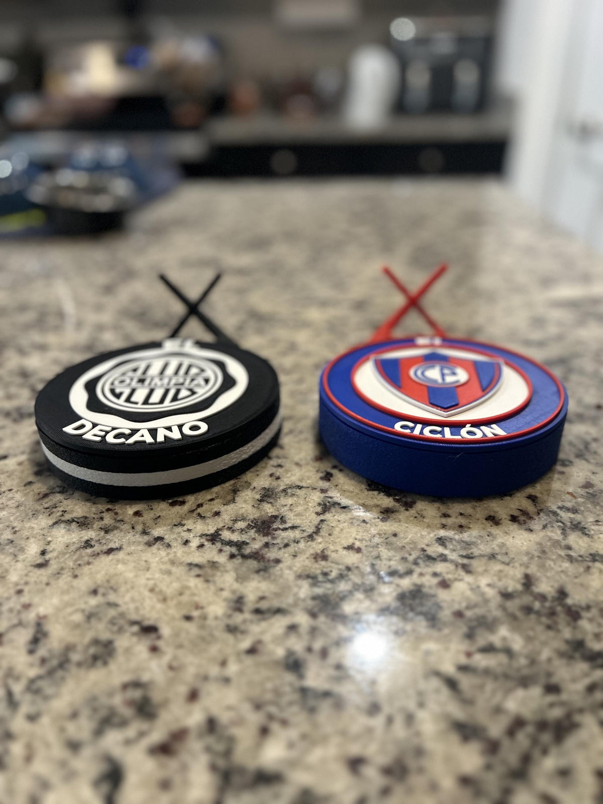 Paraguay Clasico set - Cerro Porteno and Olimpia 3D printed round medallions with stands and hidden stash boxesParaguayan soccer fan gift, made in USA
