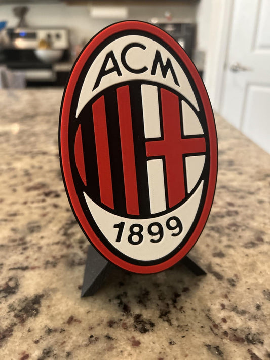 AC Milan 3D printed crest display with stand and hidden stash boxRossoneri Italian Serie A soccer fan gift, made in USA