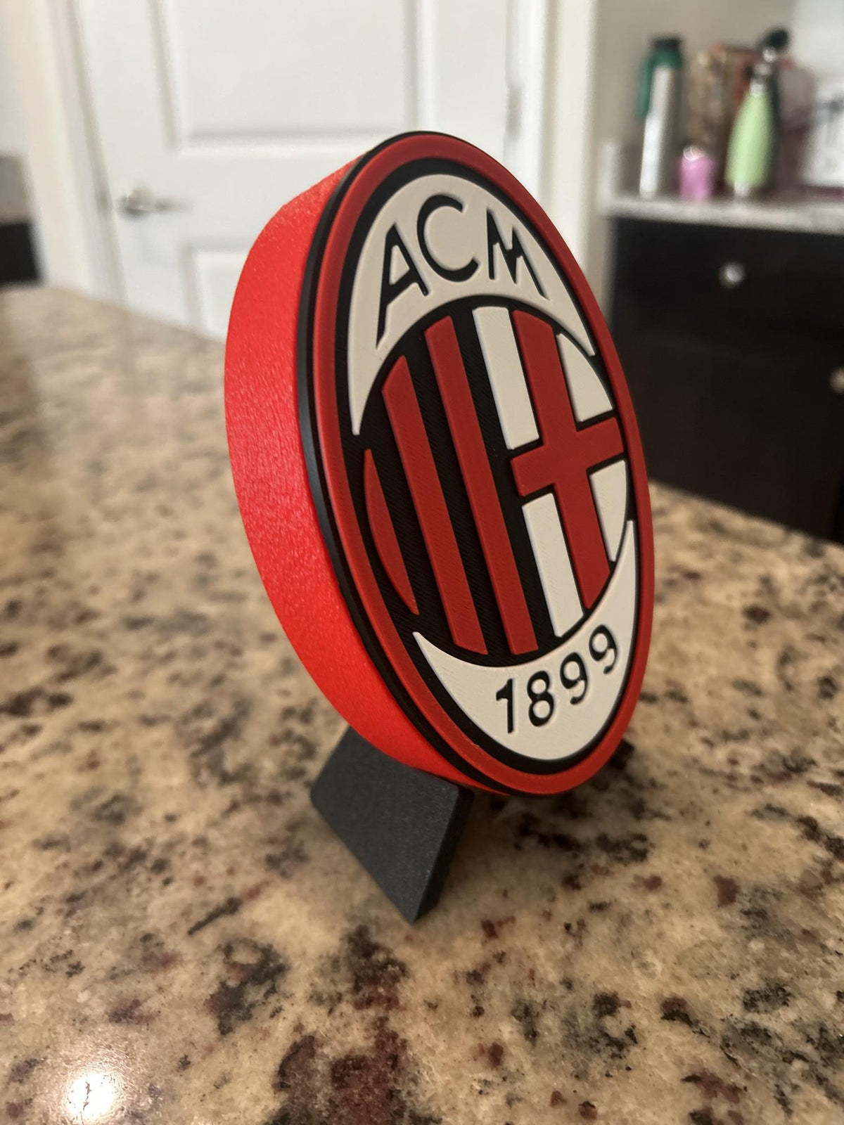 AC Milan 3D printed crest display with stand and hidden stash boxRossoneri Italian Serie A soccer fan gift, made in USA