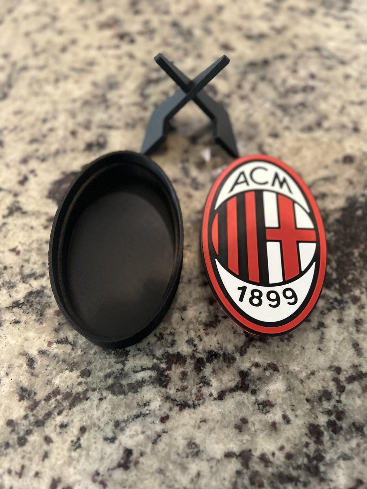 AC Milan 3D printed crest display with stand and hidden stash boxRossoneri Italian Serie A soccer fan gift, made in USA