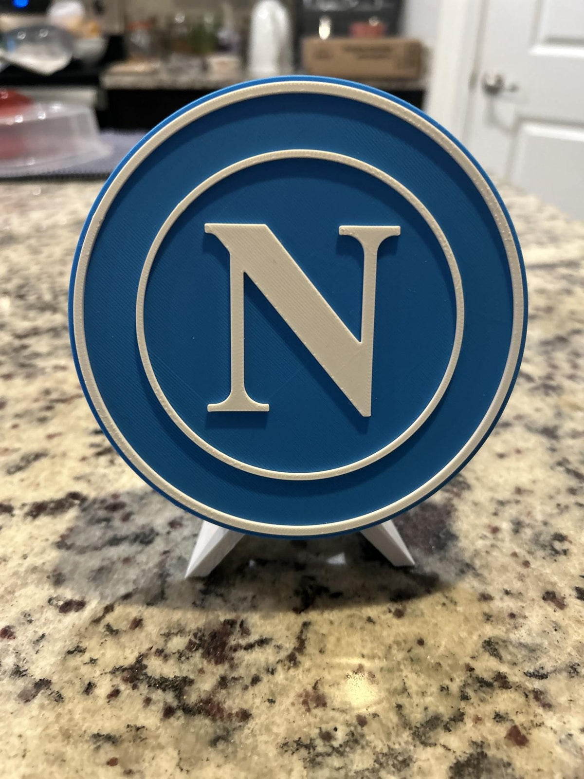 SSC Napoli 3D printed round display medallion with stand and hidden stash boxPartenopei Italian Serie A soccer fan gift, made in USA