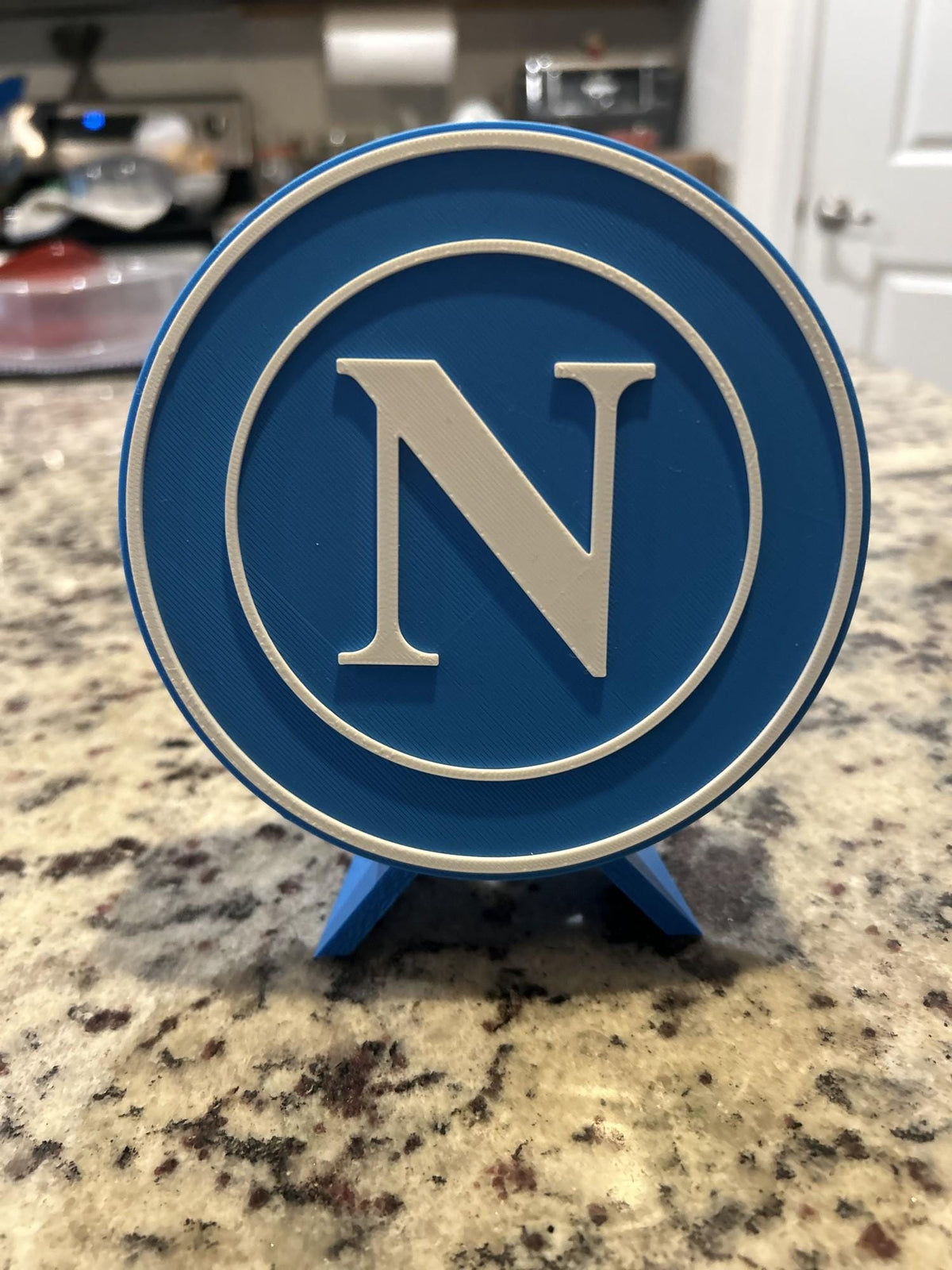 SSC Napoli 3D printed round display medallion with stand and hidden stash boxPartenopei Italian Serie A soccer fan gift, made in USA