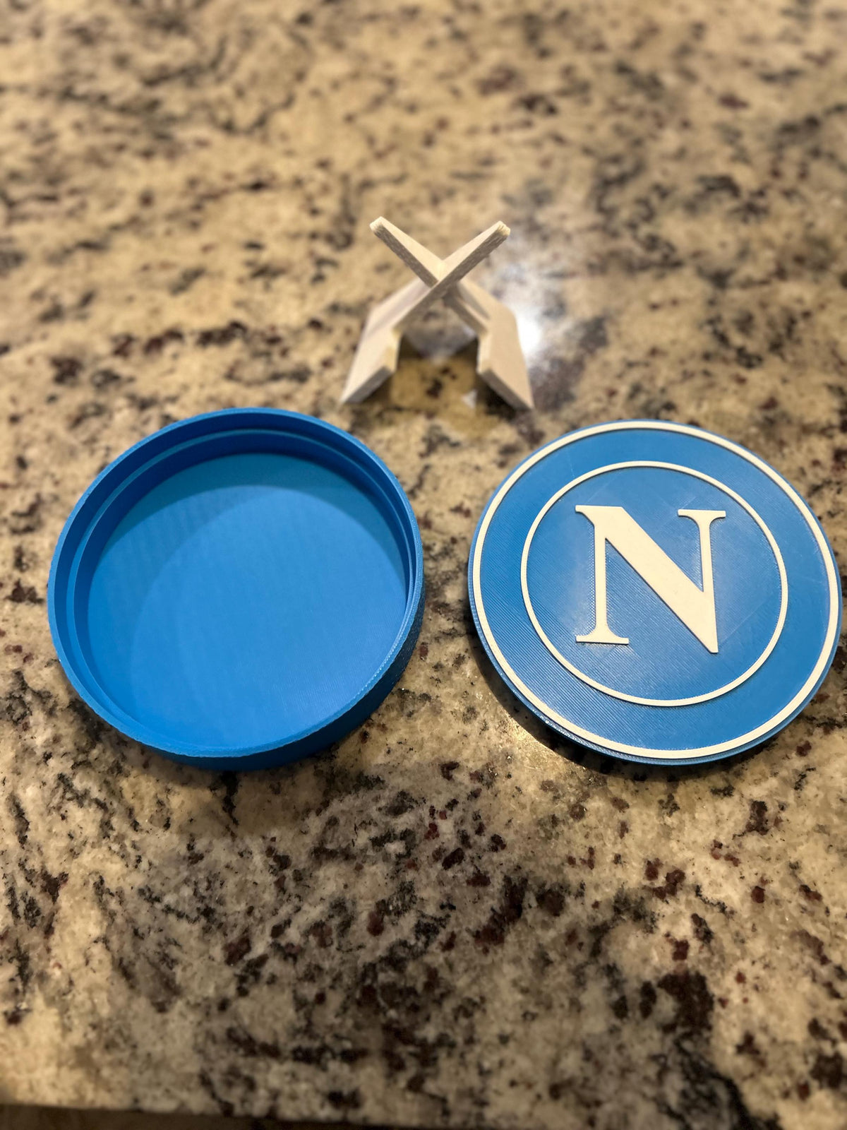 3D Printed SSC Napoli Crest Display | Italian Soccer Fan Keepsake Box (Blue/White)