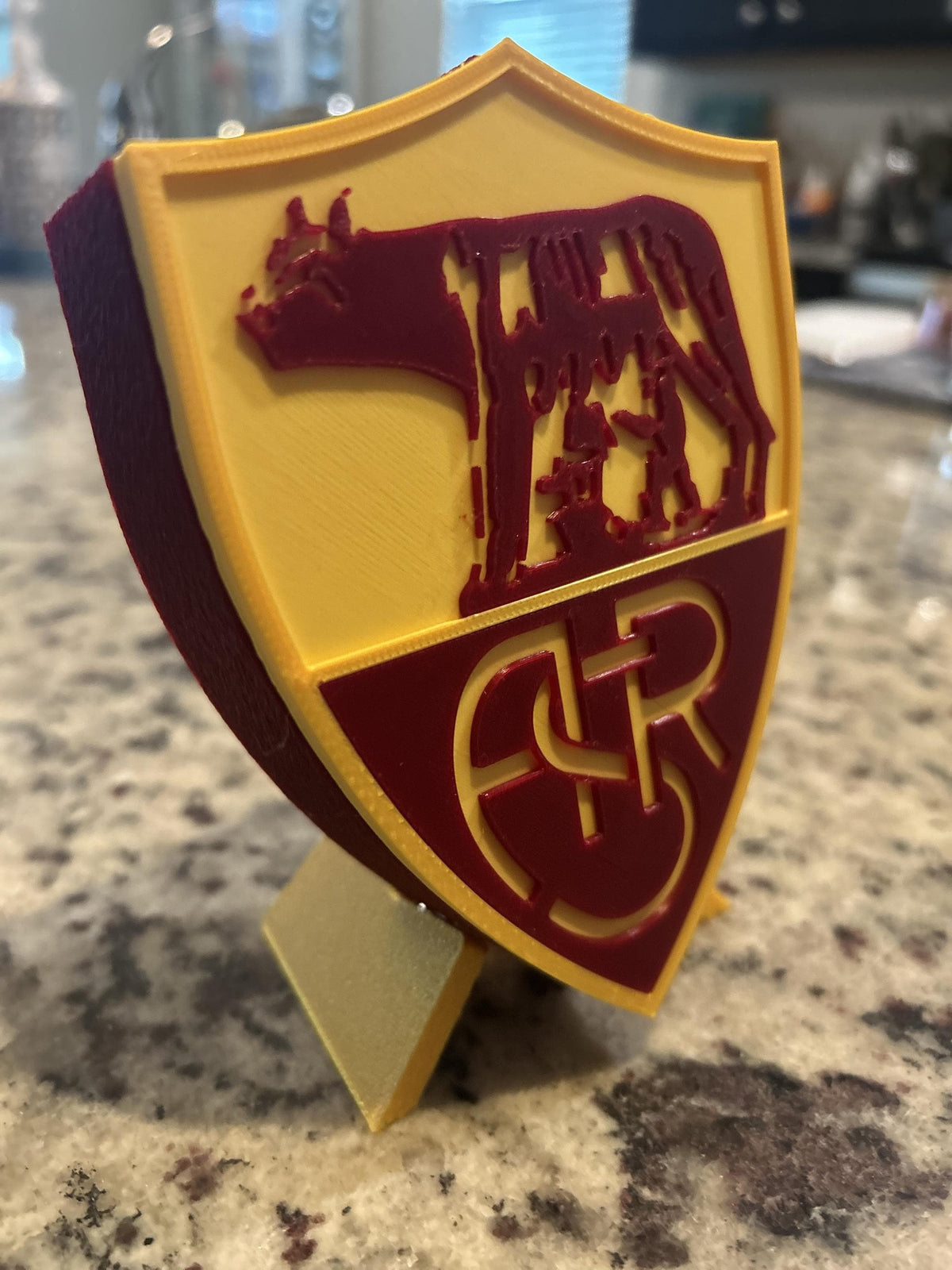 AS Roma 3D printed giallorossi crest display with stand and hidden stash boxLa Lupa Italian soccer fan gift, made in USA