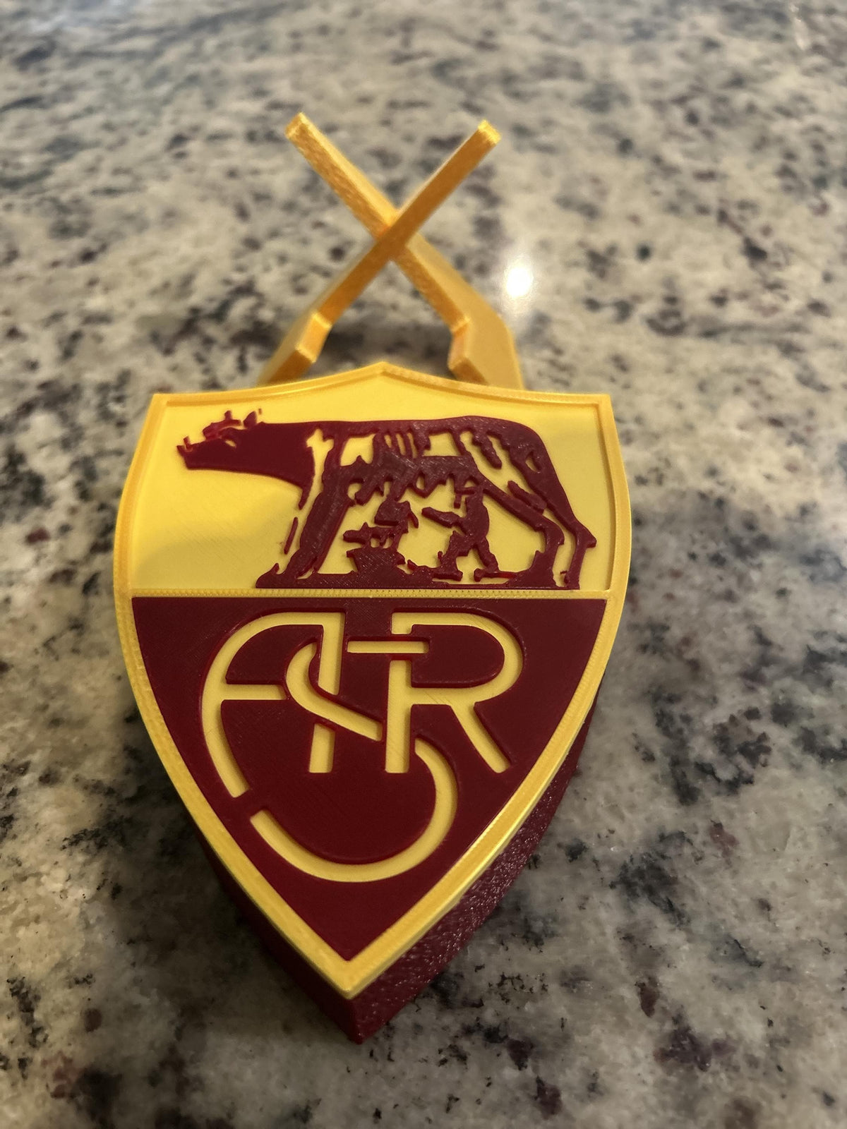 AS Roma 3D printed giallorossi crest display with stand and hidden stash boxLa Lupa Italian soccer fan gift, made in USA