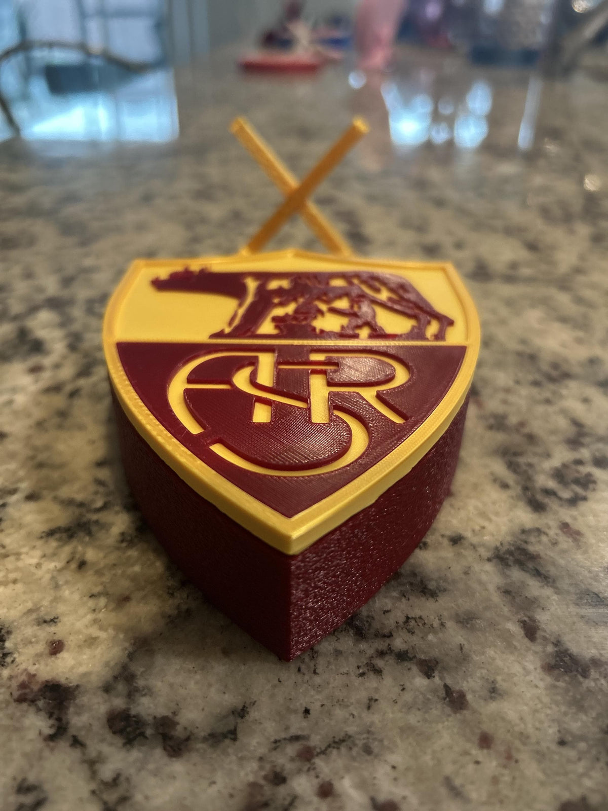 AS Roma 3D printed giallorossi crest display with stand and hidden stash boxLa Lupa Italian soccer fan gift, made in USA