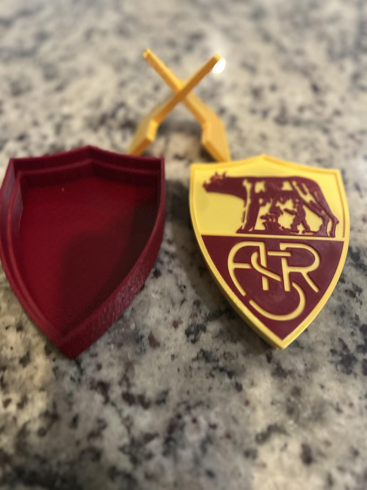 AS Roma 3D printed giallorossi crest display with stand and hidden stash boxLa Lupa Italian soccer fan gift, made in USA