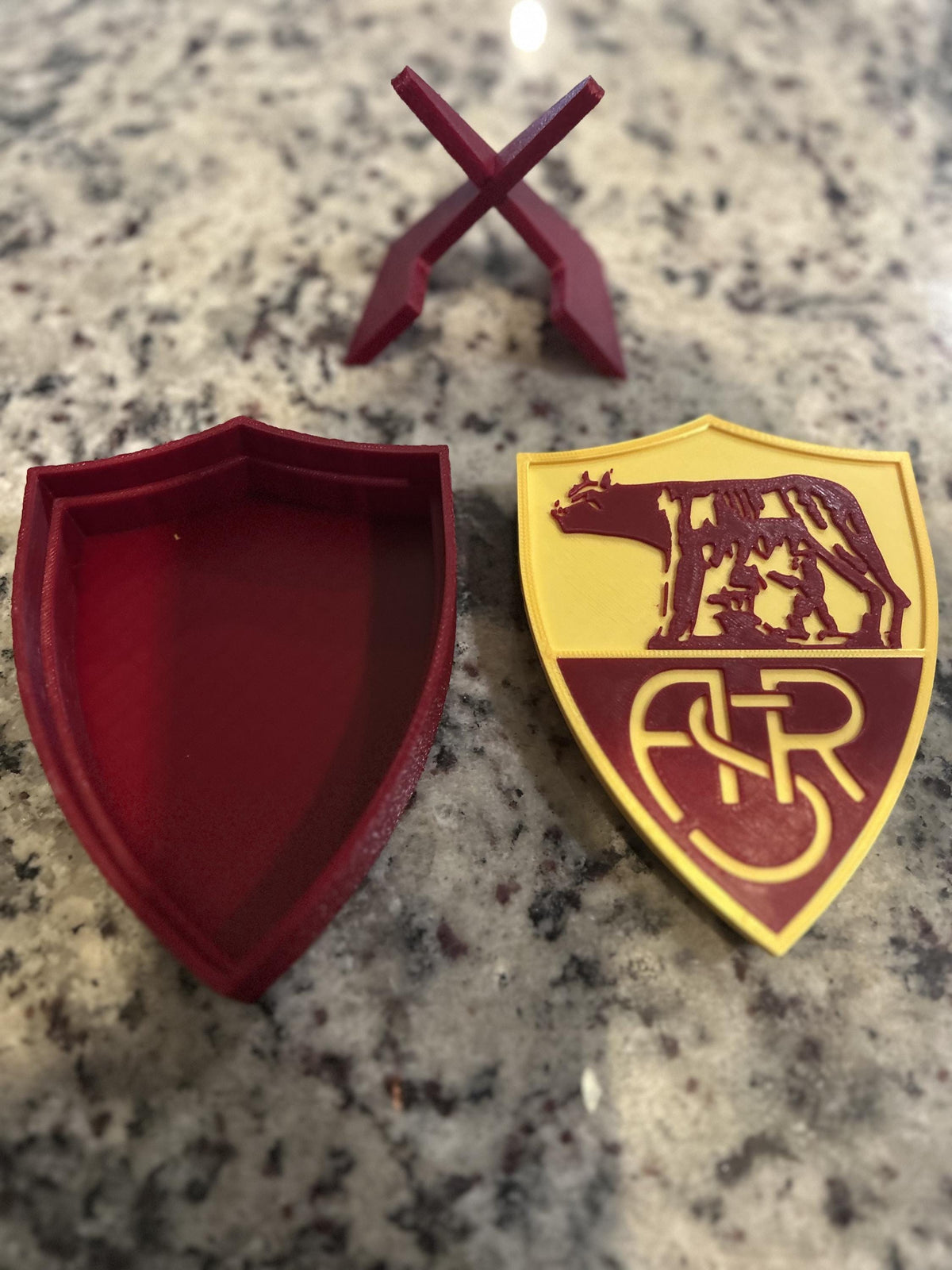 AS Roma 3D printed giallorossi crest display with stand and hidden stash boxLa Lupa Italian soccer fan gift, made in USA