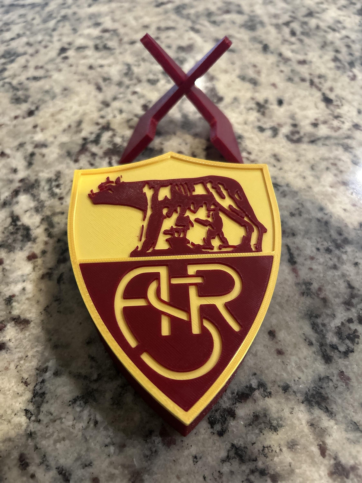 AS Roma 3D printed giallorossi crest display with stand and hidden stash boxLa Lupa Italian soccer fan gift, made in USA