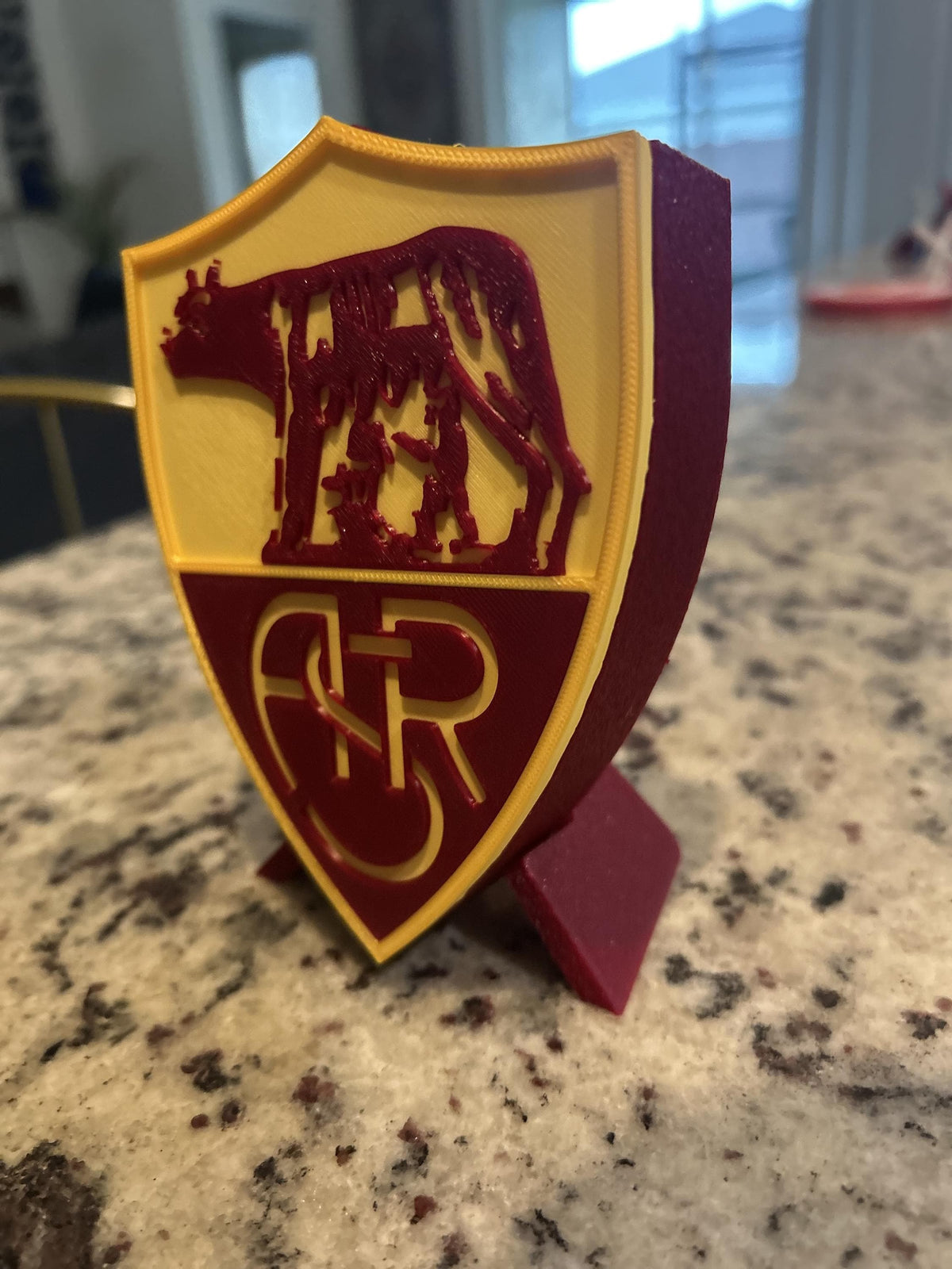 AS Roma 3D printed giallorossi crest display with stand and hidden stash boxLa Lupa Italian soccer fan gift, made in USA