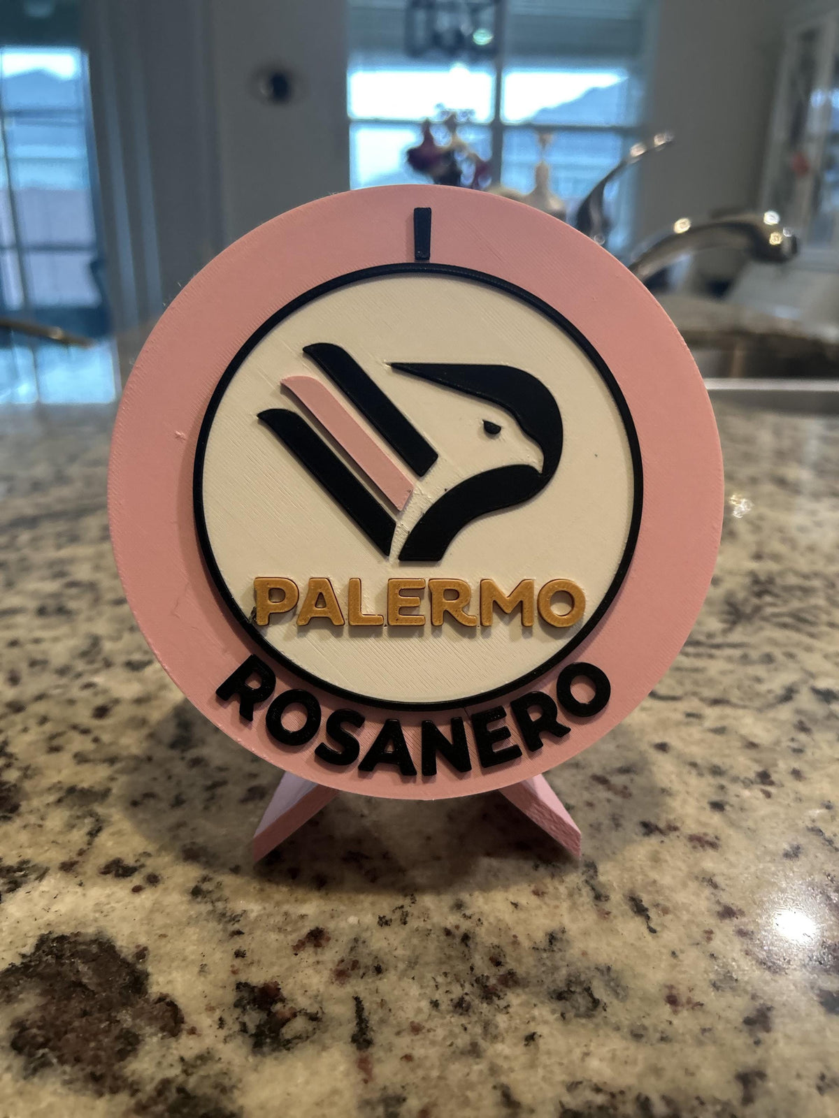 Palermo 3D printed round display medallion with stand and hidden stash boxRosanero Italian soccer fan gift, made in USA