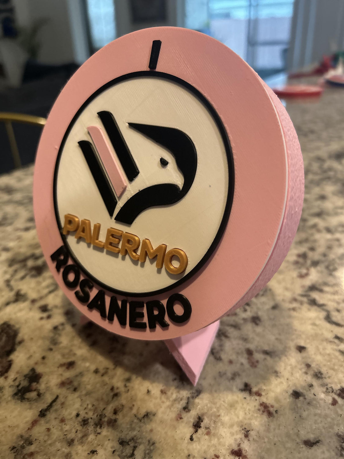 Palermo 3D printed round display medallion with stand and hidden stash boxRosanero Italian soccer fan gift, made in USA