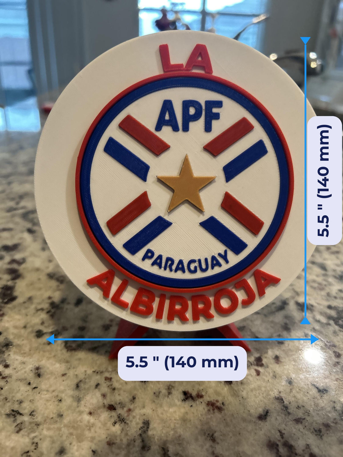 Size guide: Paraguay National Team Personalized Desk Display with Stand 5.5 inches (140 mm) across on the stand