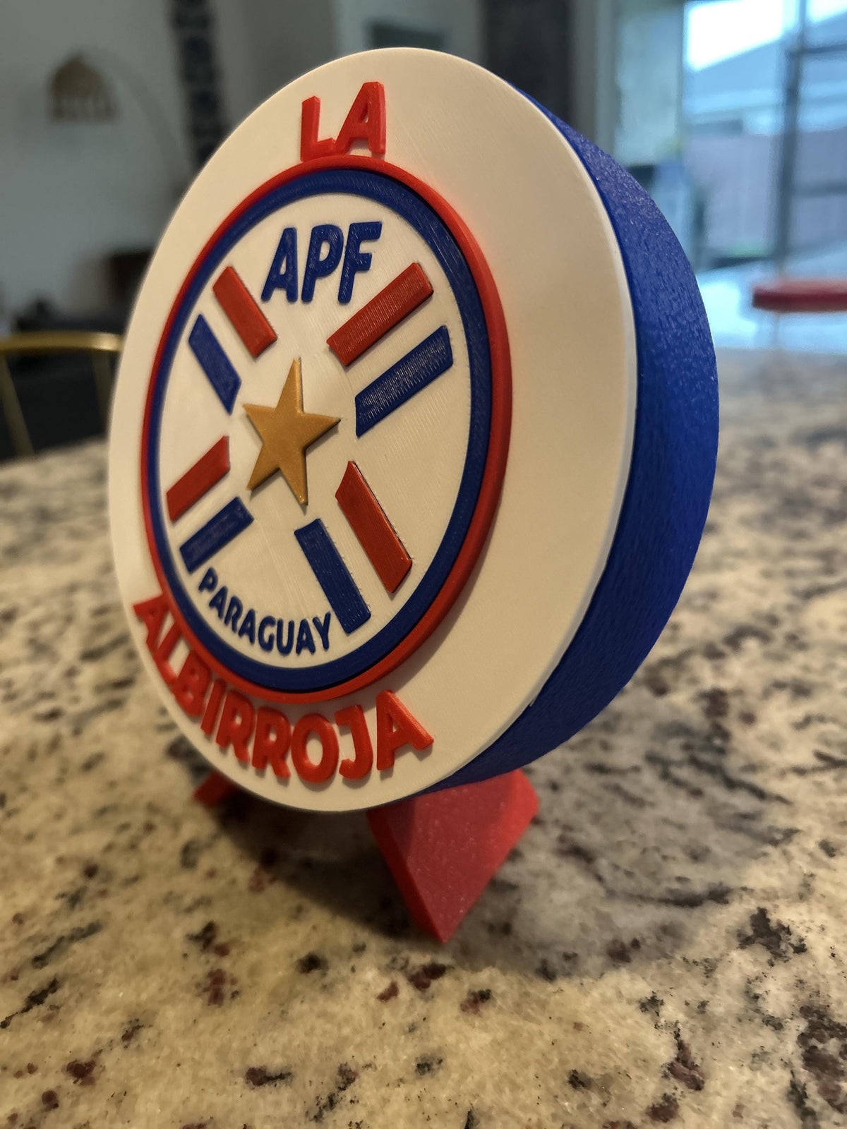 Paraguay National Team Albirroja 3D printed round display medallion with stand and hidden stash boxAPF soccer fan gift, made in USA