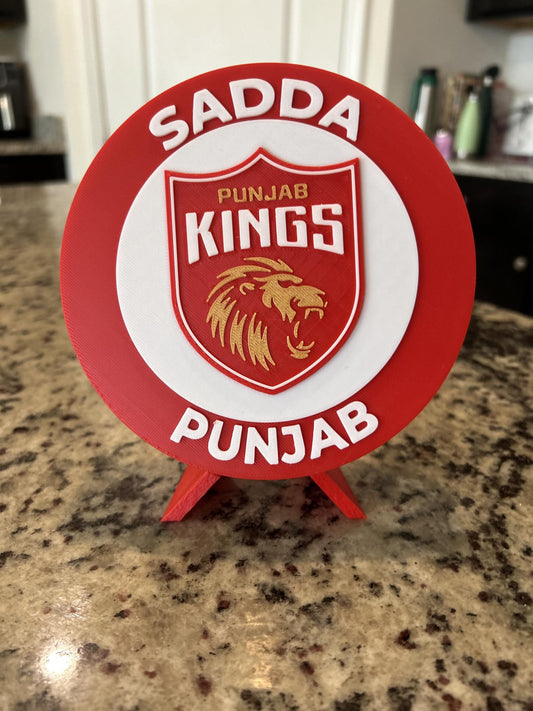Punjab Kings 3D printed round display medallion with stand and hidden stash boxSadda Punjab IPL cricket fan gift, made in USA