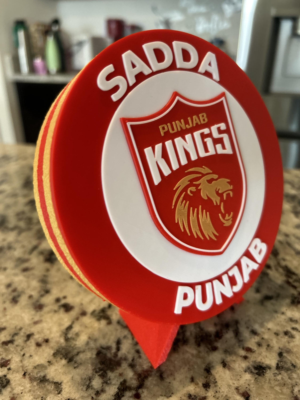 Punjab Kings 3D printed round display medallion with stand and hidden stash boxSadda Punjab IPL cricket fan gift, made in USA