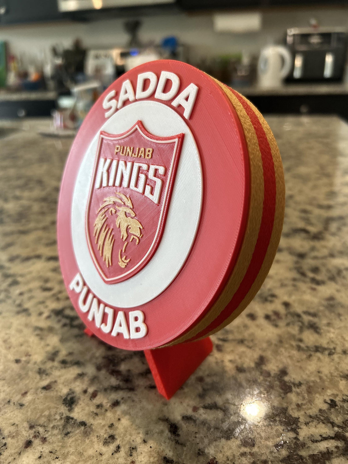 Punjab Kings 3D printed round display medallion with stand and hidden stash boxSadda Punjab IPL cricket fan gift, made in USA
