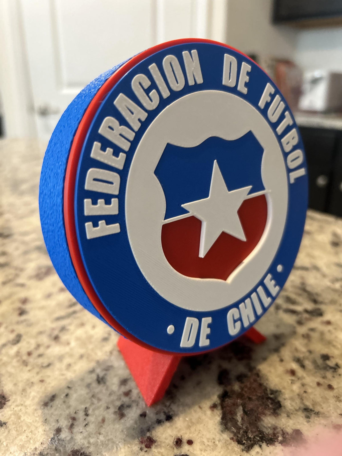 Chile La Roja 3D printed round crest display with stand and hidden stash boxChilean national team soccer fan gift, made in USA