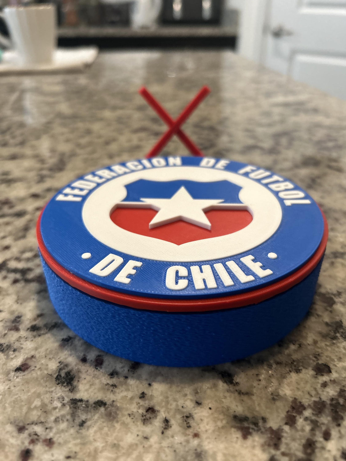 Chile La Roja 3D printed round crest display with stand and hidden stash boxChilean national team soccer fan gift, made in USA