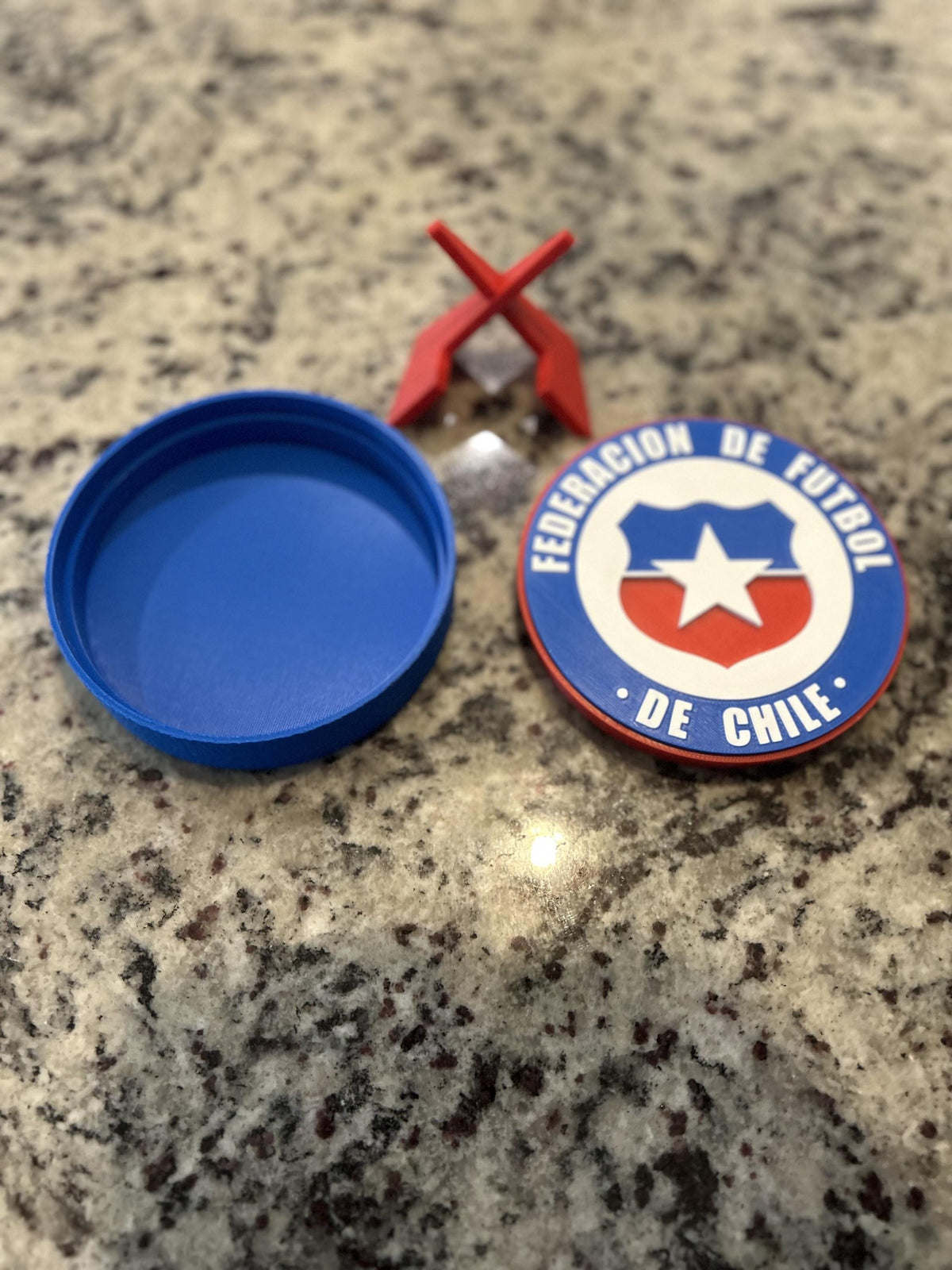 Chile La Roja 3D printed round crest display with stand and hidden stash boxChilean national team soccer fan gift, made in USA
